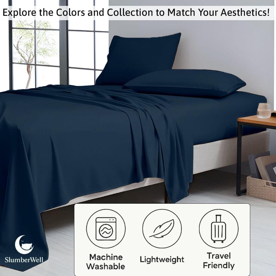Juego de Sábanas Ajustadas SlumberWell 4 Piezas Microfibra 1800 Azul Marino