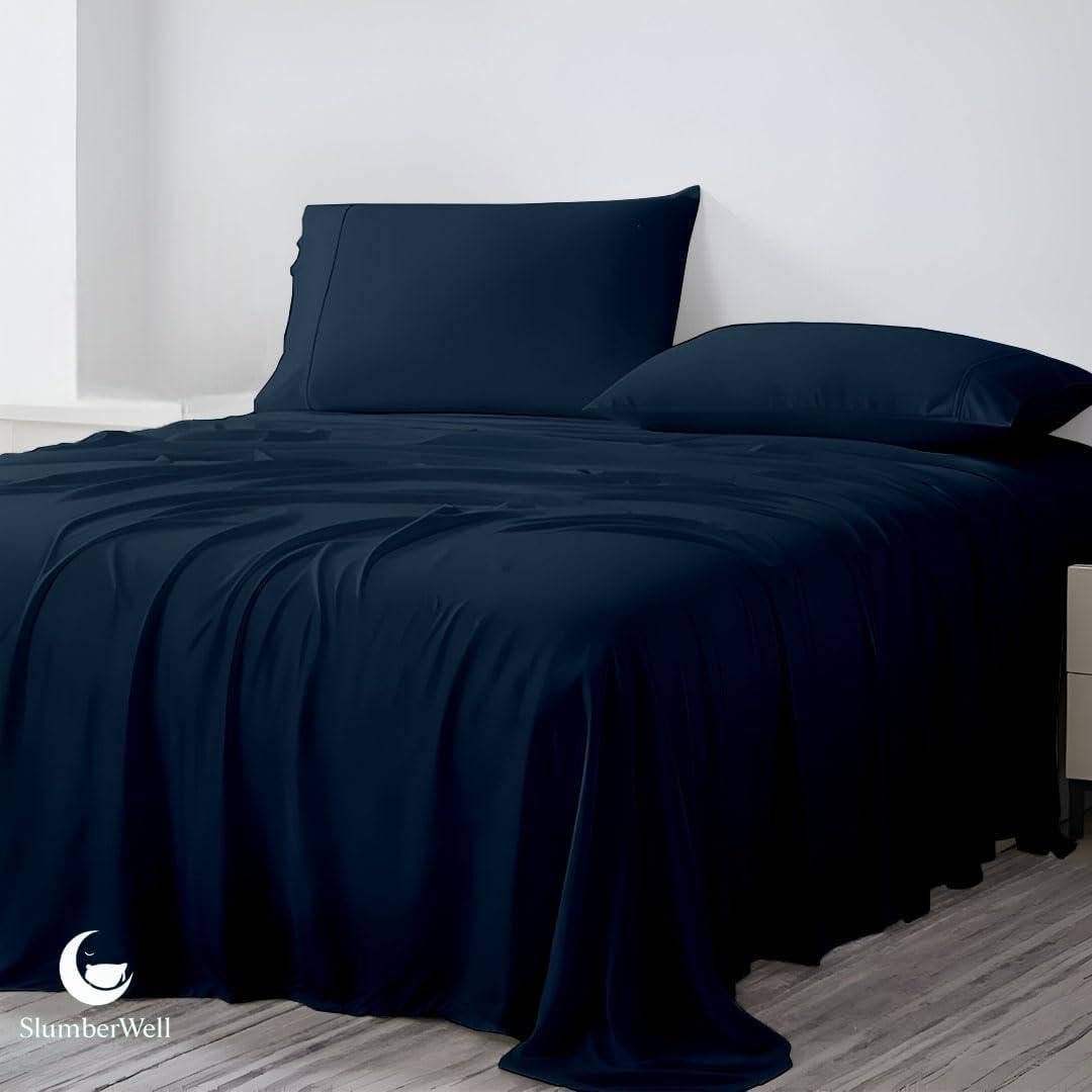 Juego de Sábanas Ajustadas SlumberWell 4 Piezas Microfibra 1800 Azul Marino