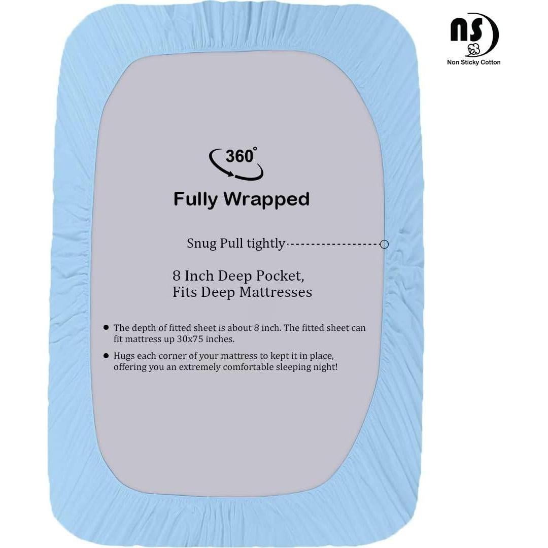 Juego de Sábanas de Cuna NON Sticky de Algodón Egipcio 4 Piezas