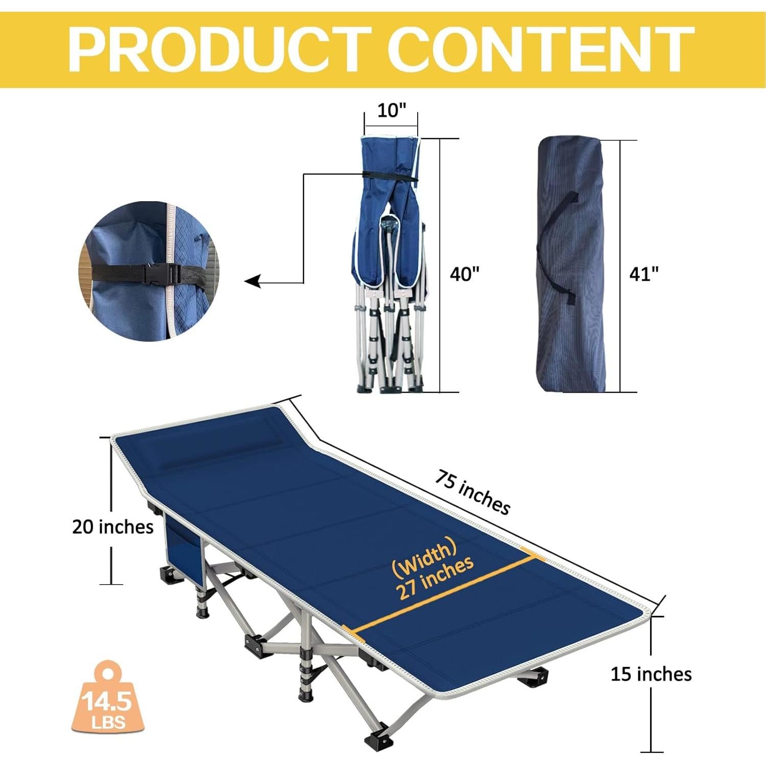 Cama Plegable de Camping GETOVIN con Colchón 190.5x71.1cm