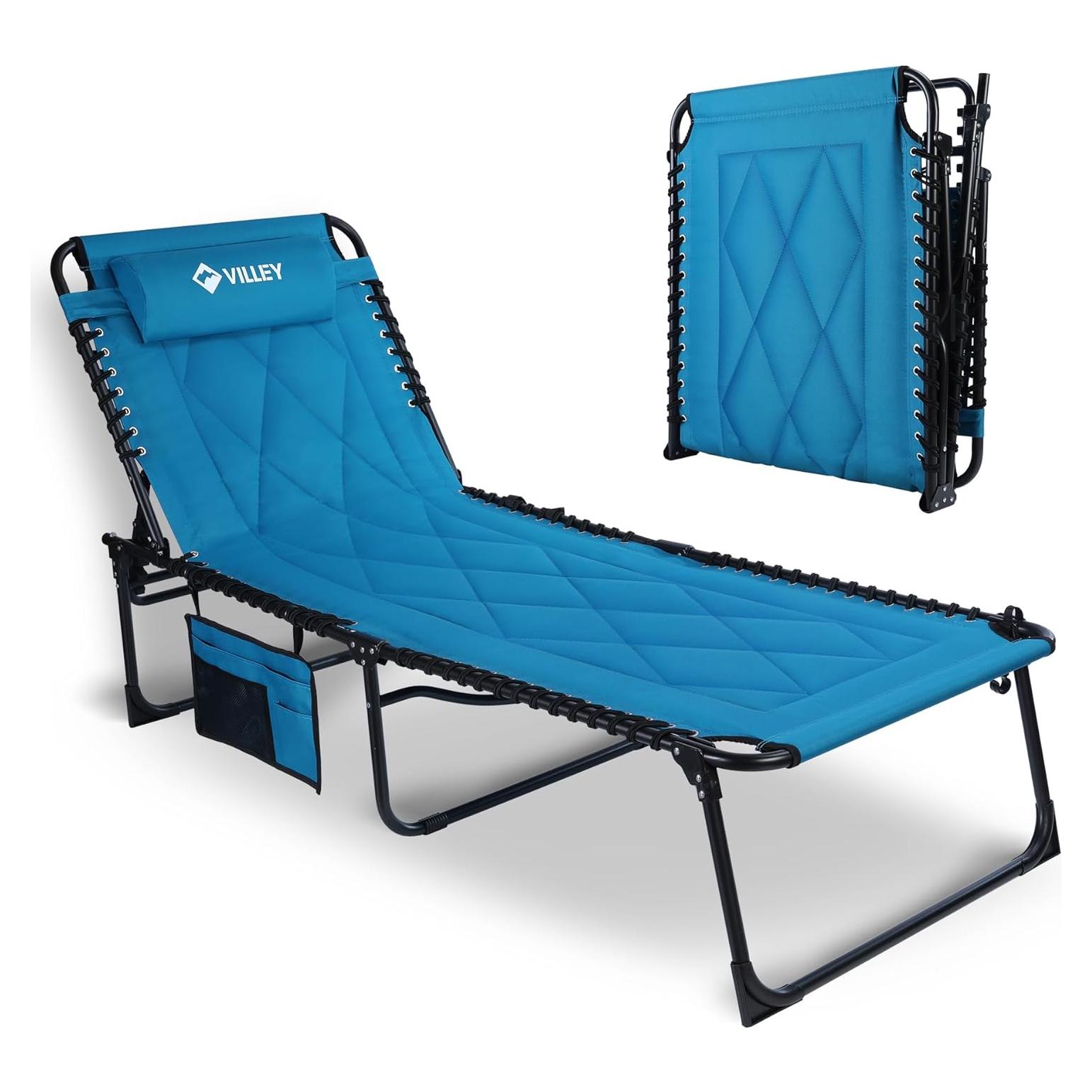 Sillón Reclinable Grande VILLEY Acolchado Plegable Azul