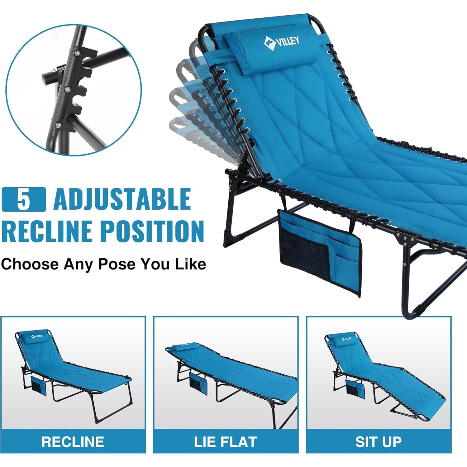 Sillón Reclinable Grande VILLEY Acolchado Plegable Azul