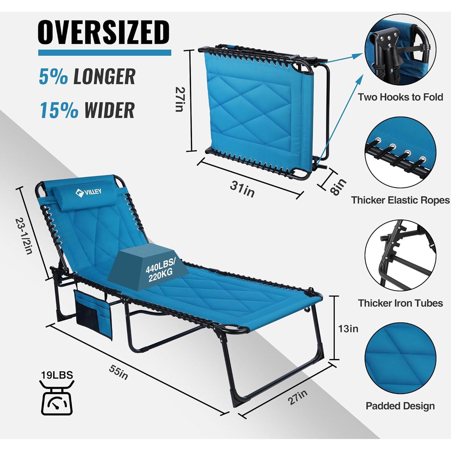 Sillón Reclinable Grande VILLEY Acolchado Plegable Azul