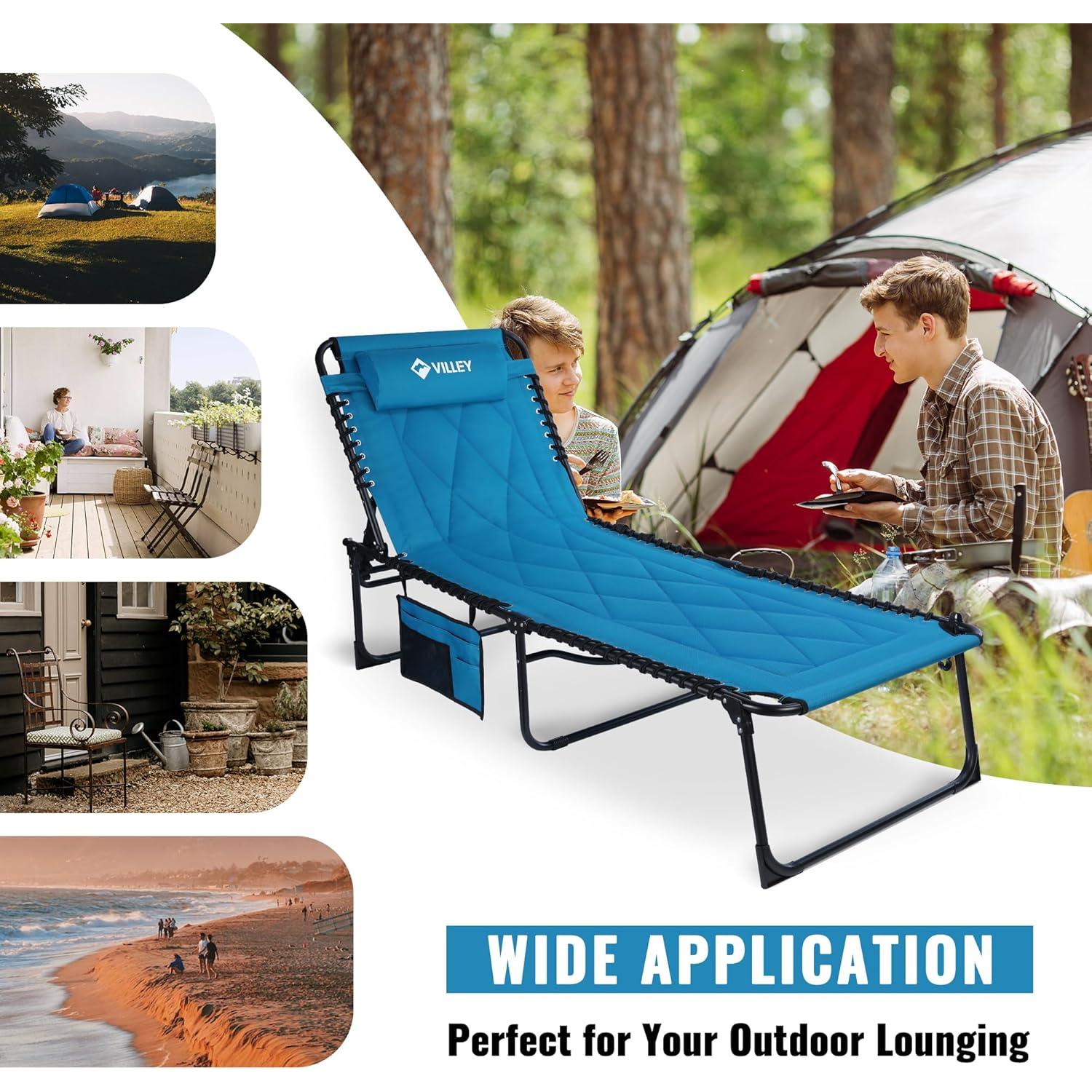 Sillón Reclinable Grande VILLEY Acolchado Plegable Azul