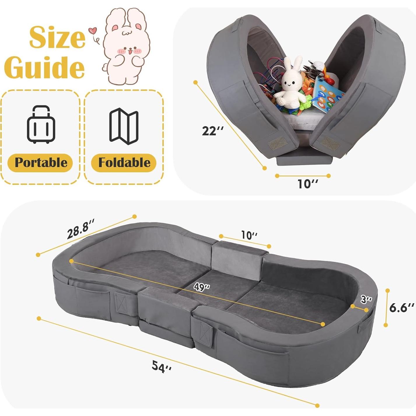 Cama de viaje para niños ENITYA, cuna plegable gris 137x73cm