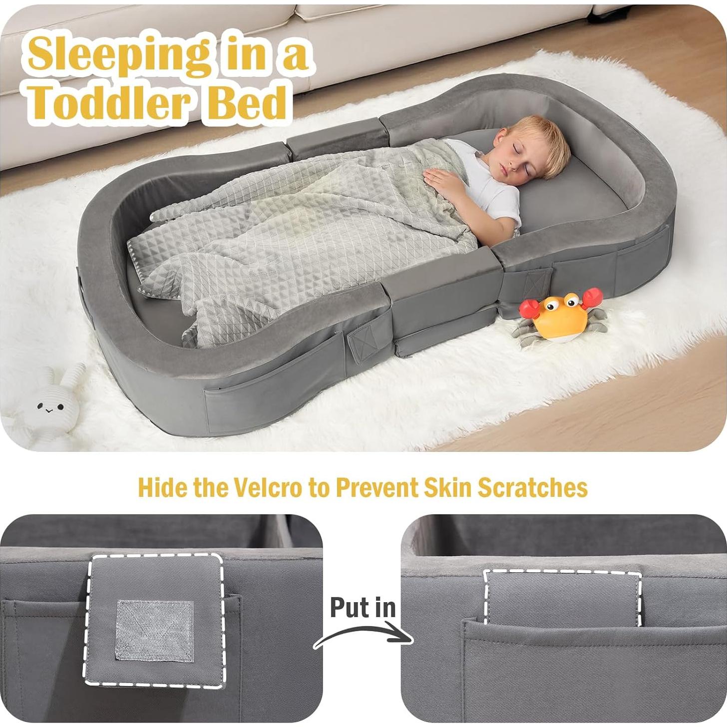 Cama de viaje para niños ENITYA, cuna plegable gris 137x73cm