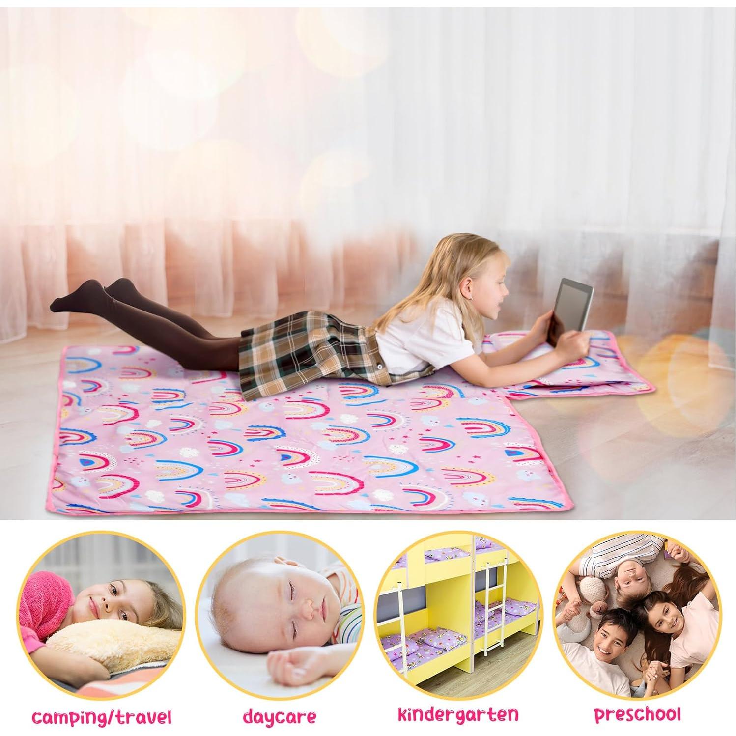 Esteras para Niños Newwiee con Almohada y Manta Boho Arcoíris