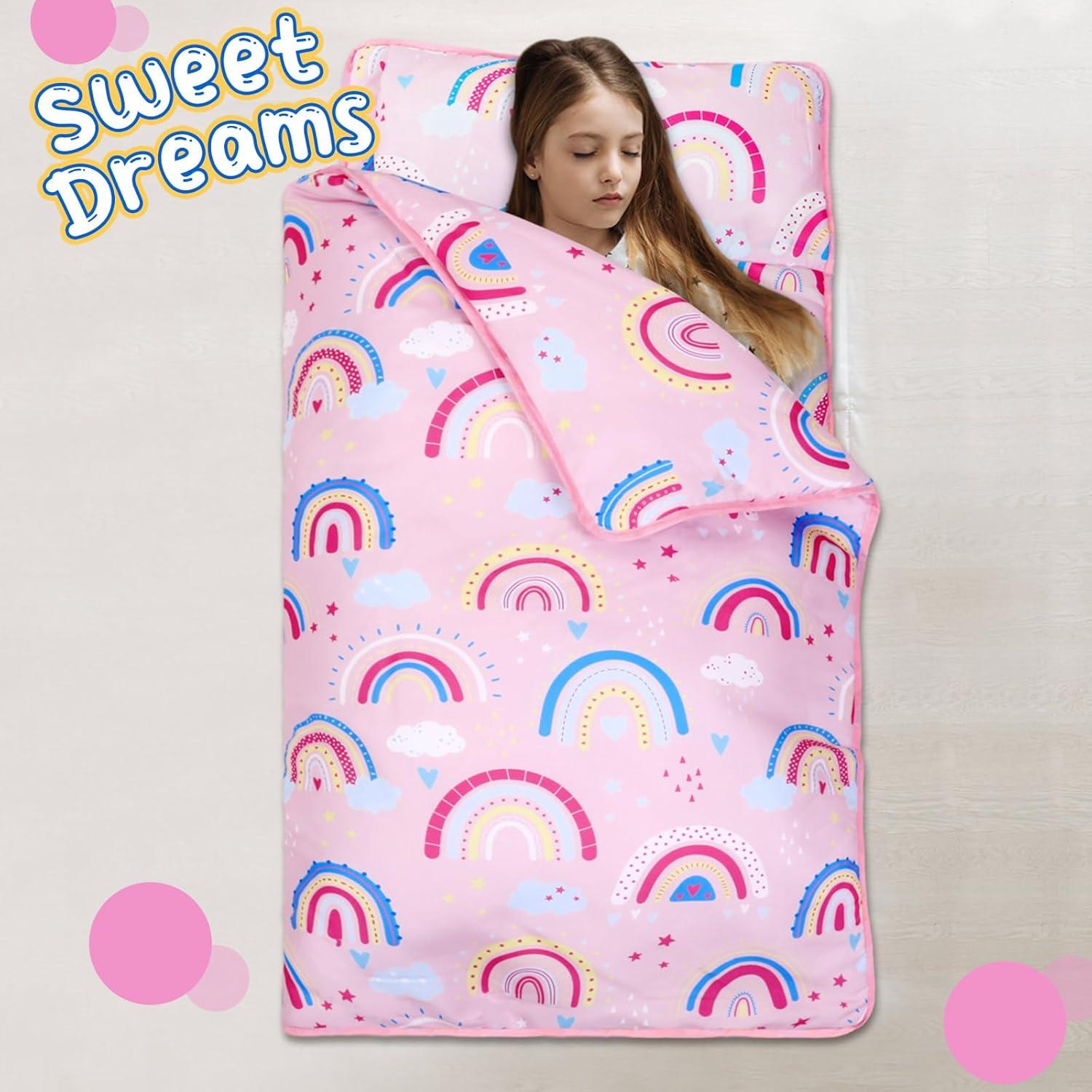 Esteras para Niños Newwiee con Almohada y Manta Boho Arcoíris