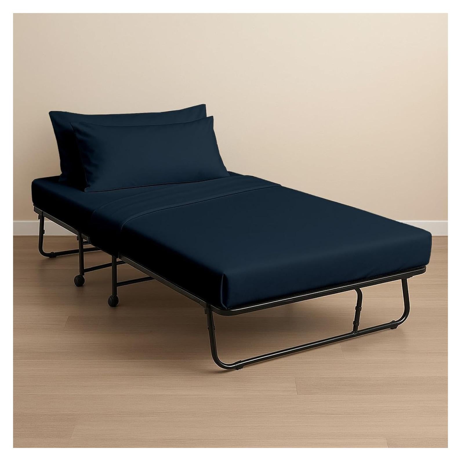 Juego de Sábanas de Algodón Egipcio 4 Piezas Cuna Azul Marino