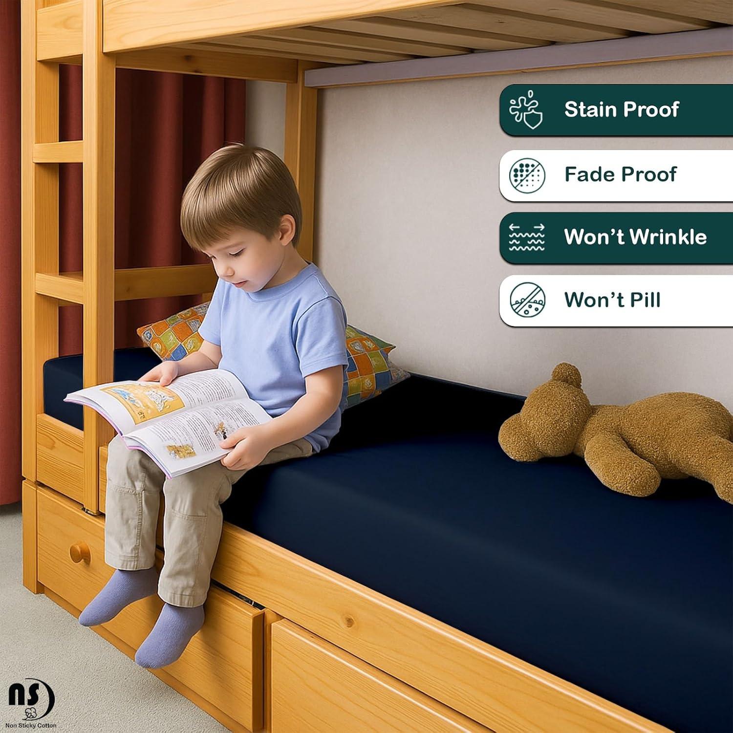 Juego de Sábanas de Algodón Egipcio 4 Piezas Cuna Azul Marino