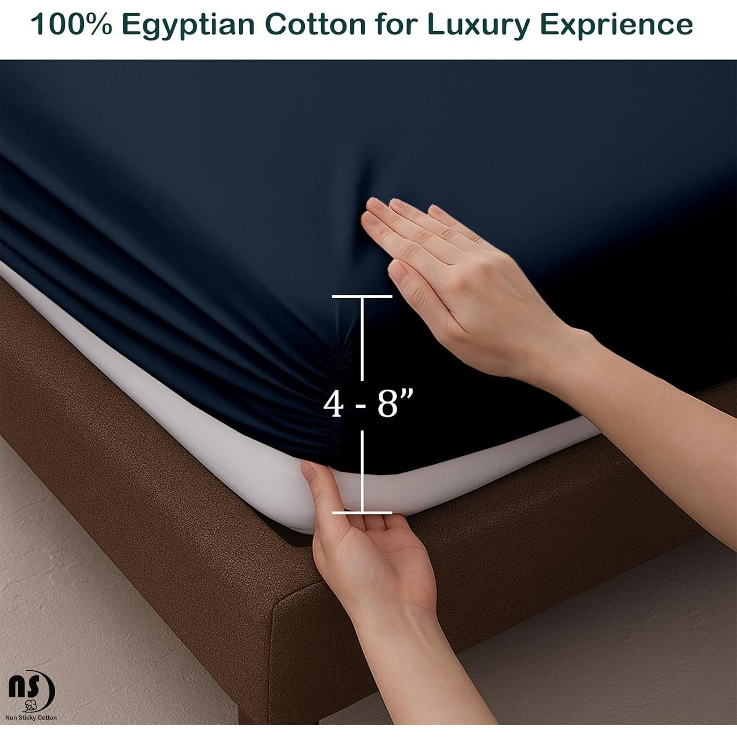 Juego de Sábanas de Algodón Egipcio 4 Piezas Cuna Azul Marino