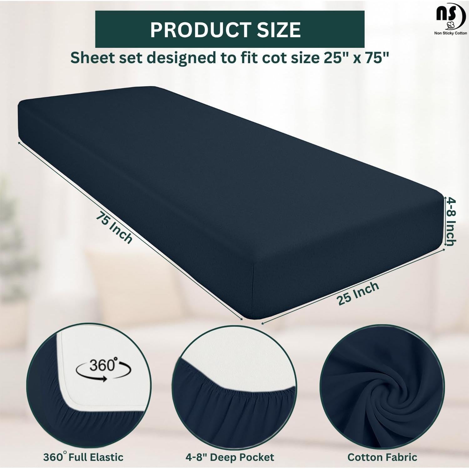 Juego de Sábanas de Algodón Egipcio 4 Piezas Cuna Azul Marino