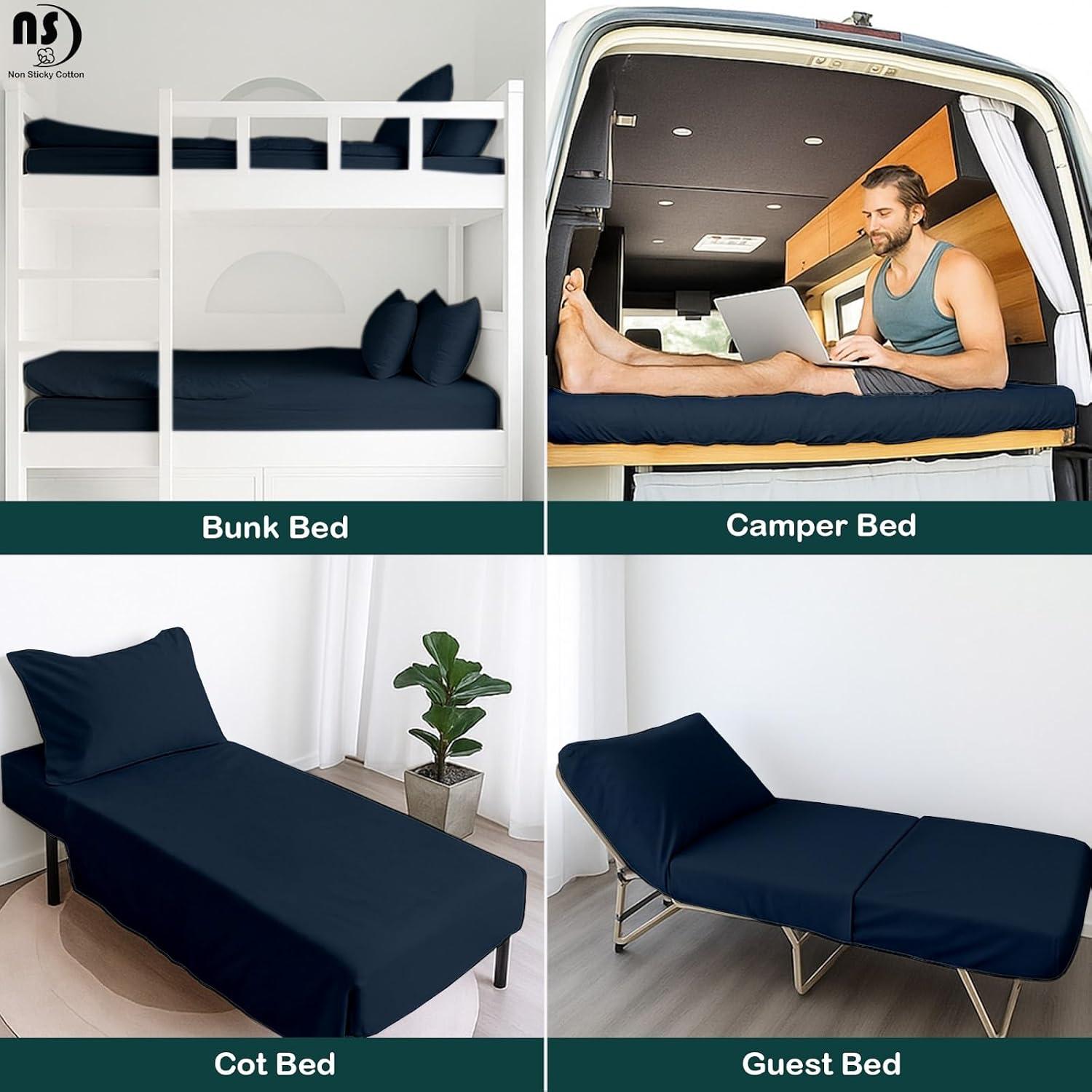 Juego de Sábanas de Algodón Egipcio 4 Piezas Cuna Azul Marino