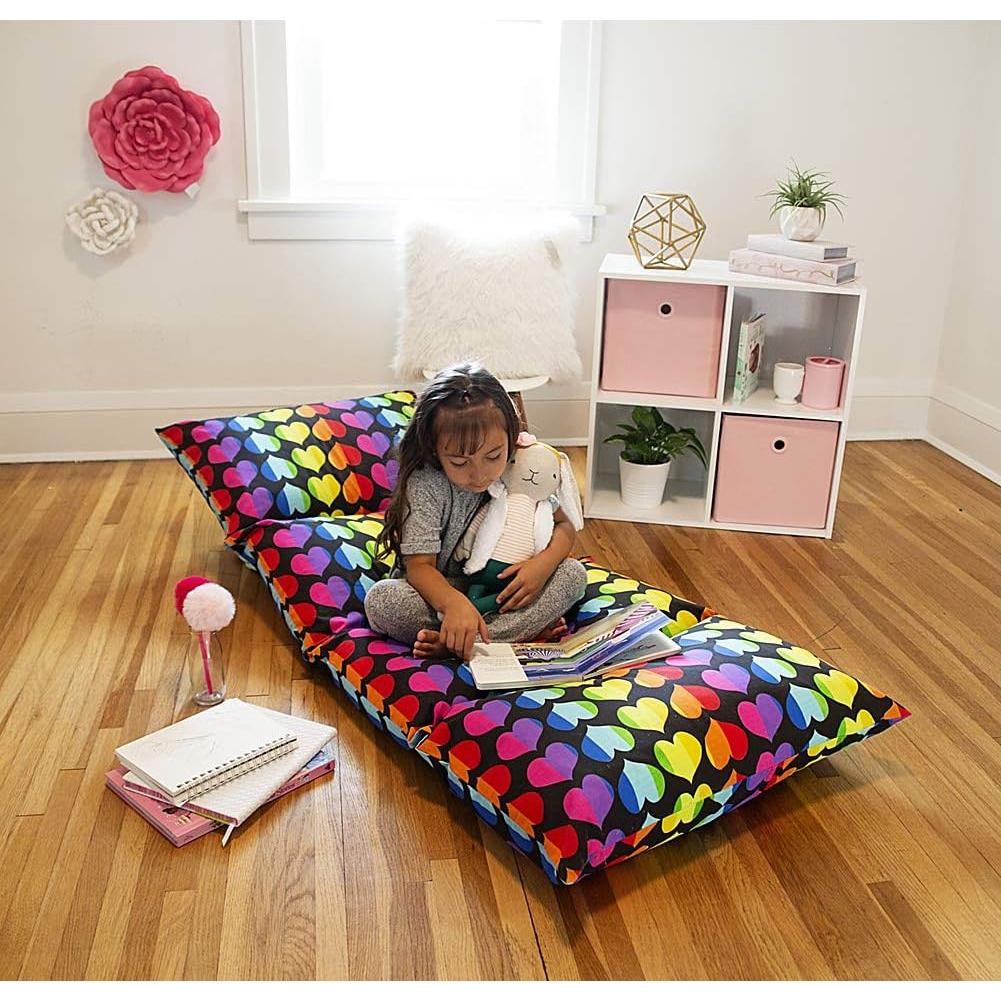 Sofá de Suelo para Niños Wildkin - Corazones Arcoíris, 176.5x68.6cm