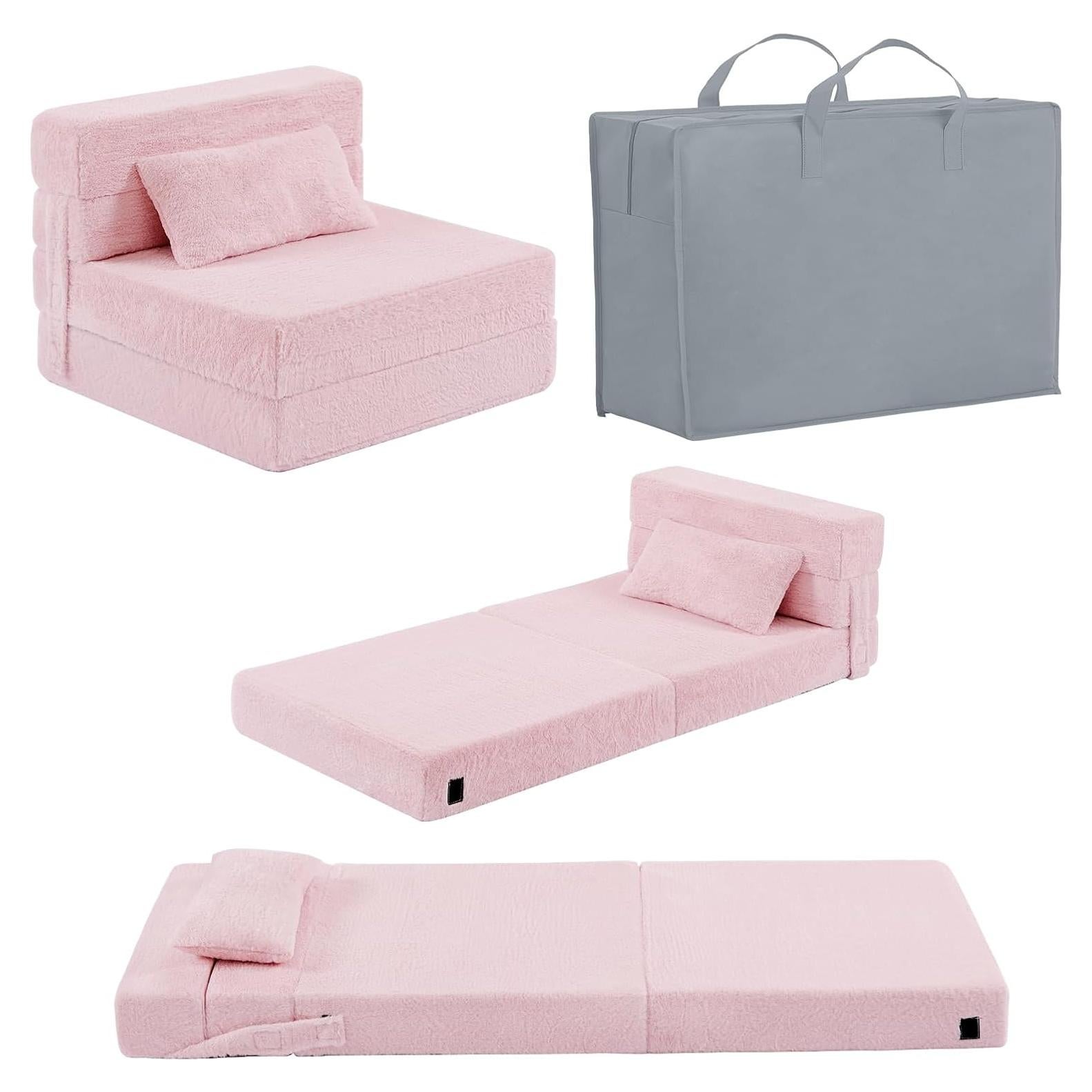 Sofá Cama Plegable para Niños Givjoy Rosa con Almohada