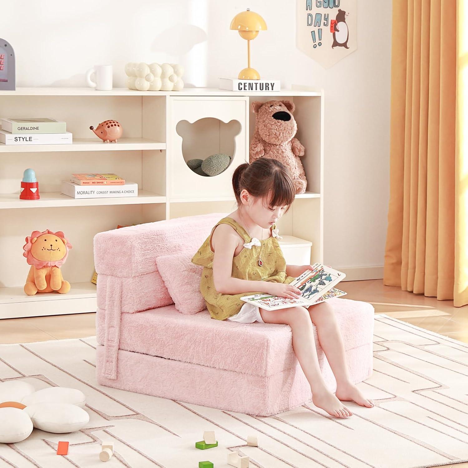 Sofá Cama Plegable para Niños Givjoy Rosa con Almohada