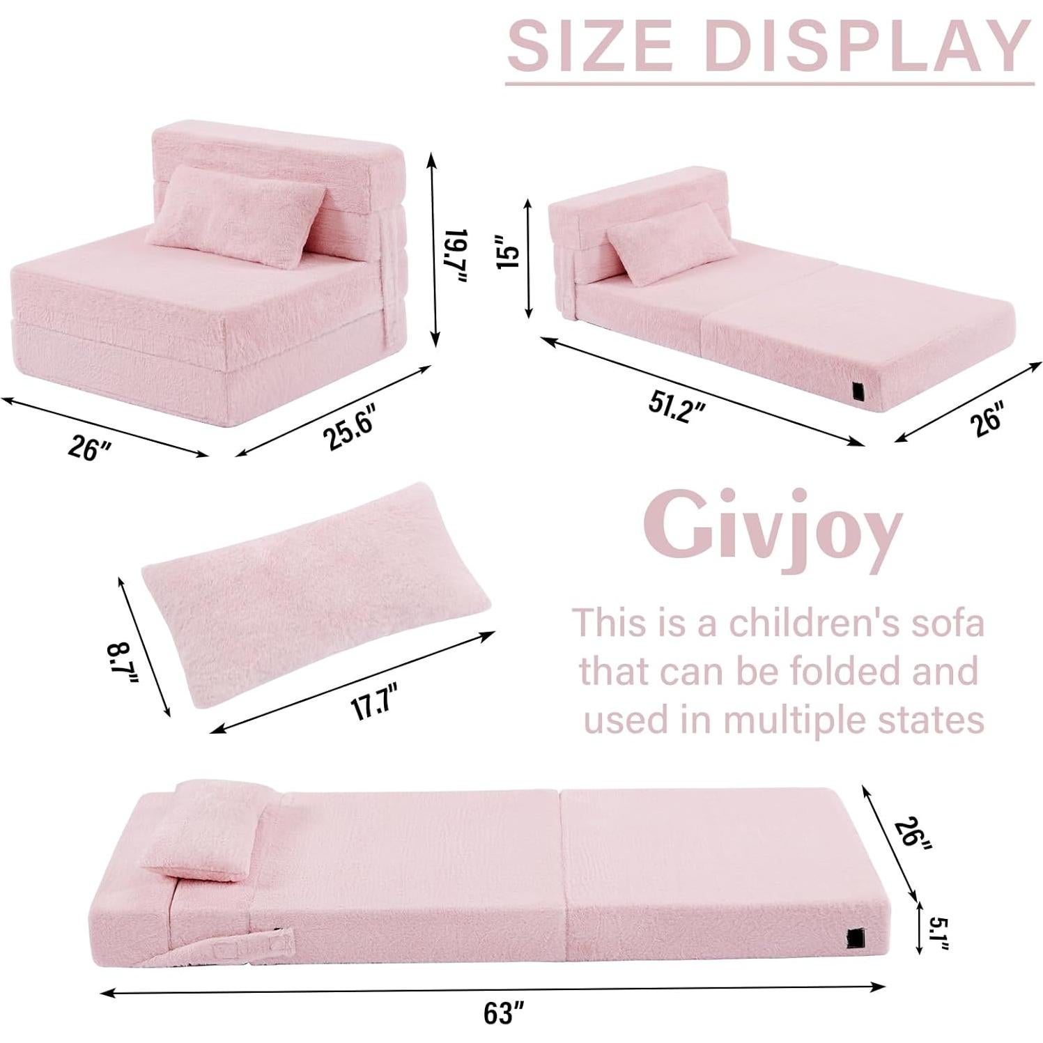 Sofá Cama Plegable para Niños Givjoy Rosa con Almohada