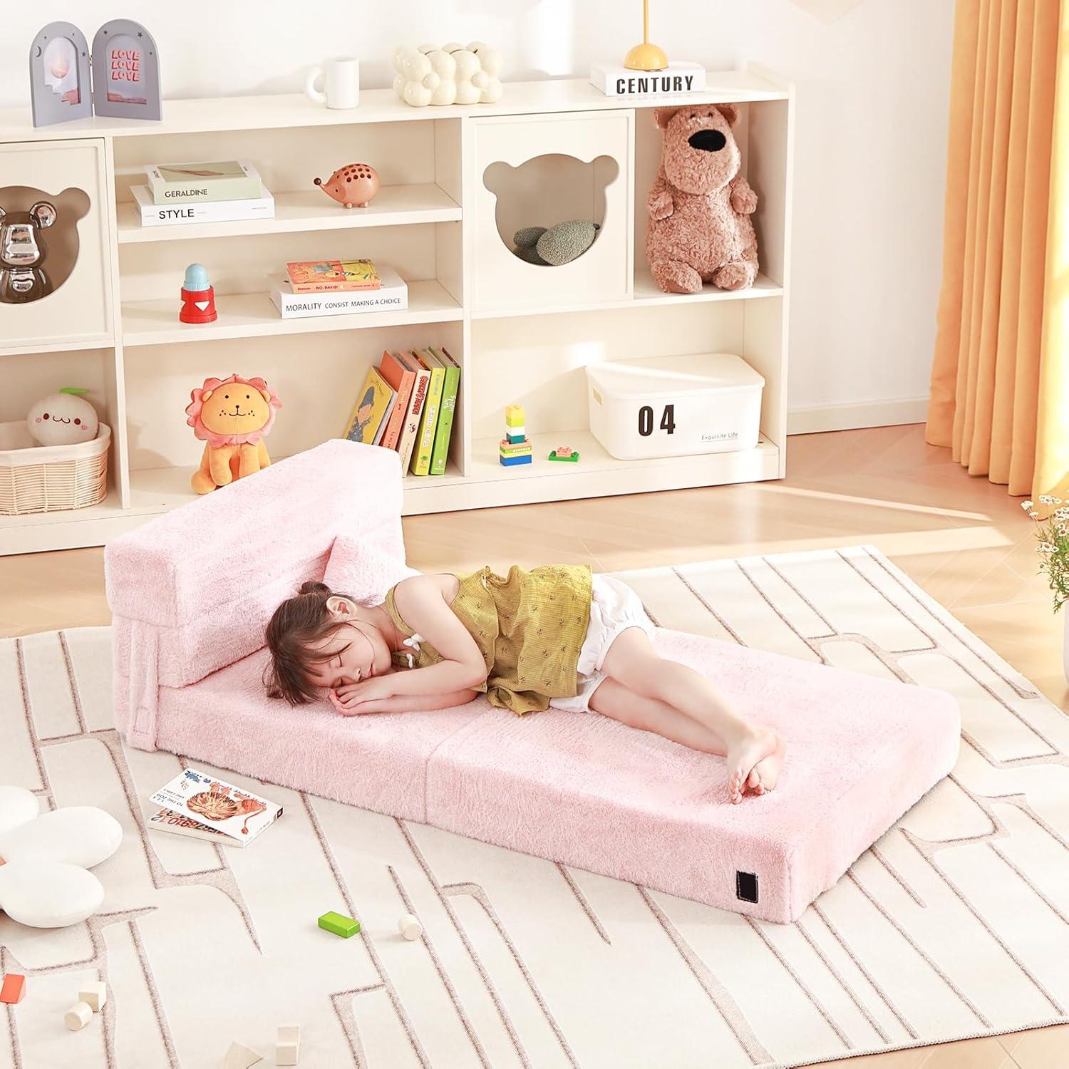 Sofá Cama Plegable para Niños Givjoy Rosa con Almohada