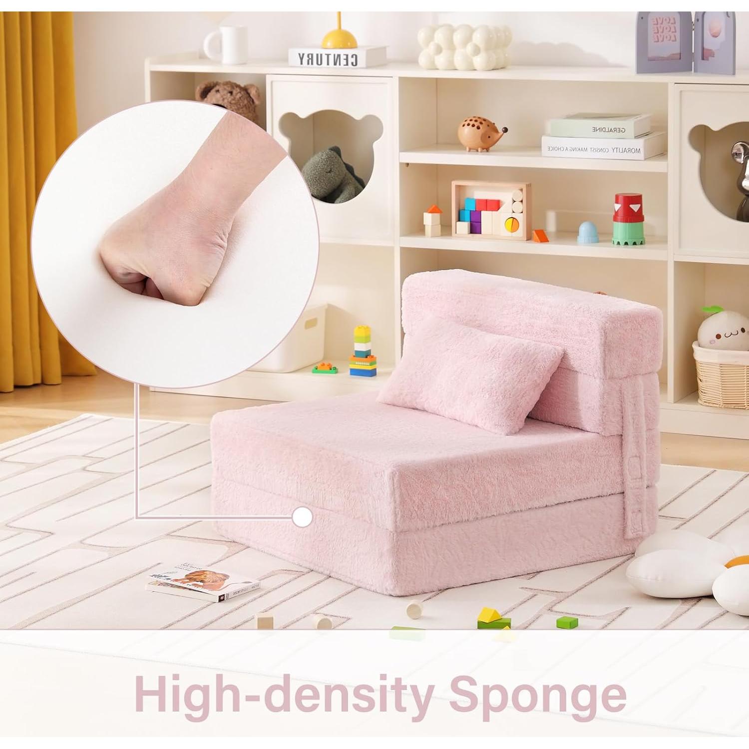 Sofá Cama Plegable para Niños Givjoy Rosa con Almohada