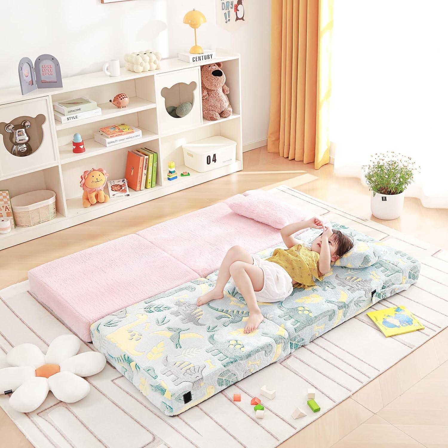 Sofá Cama Plegable para Niños Givjoy Rosa con Almohada