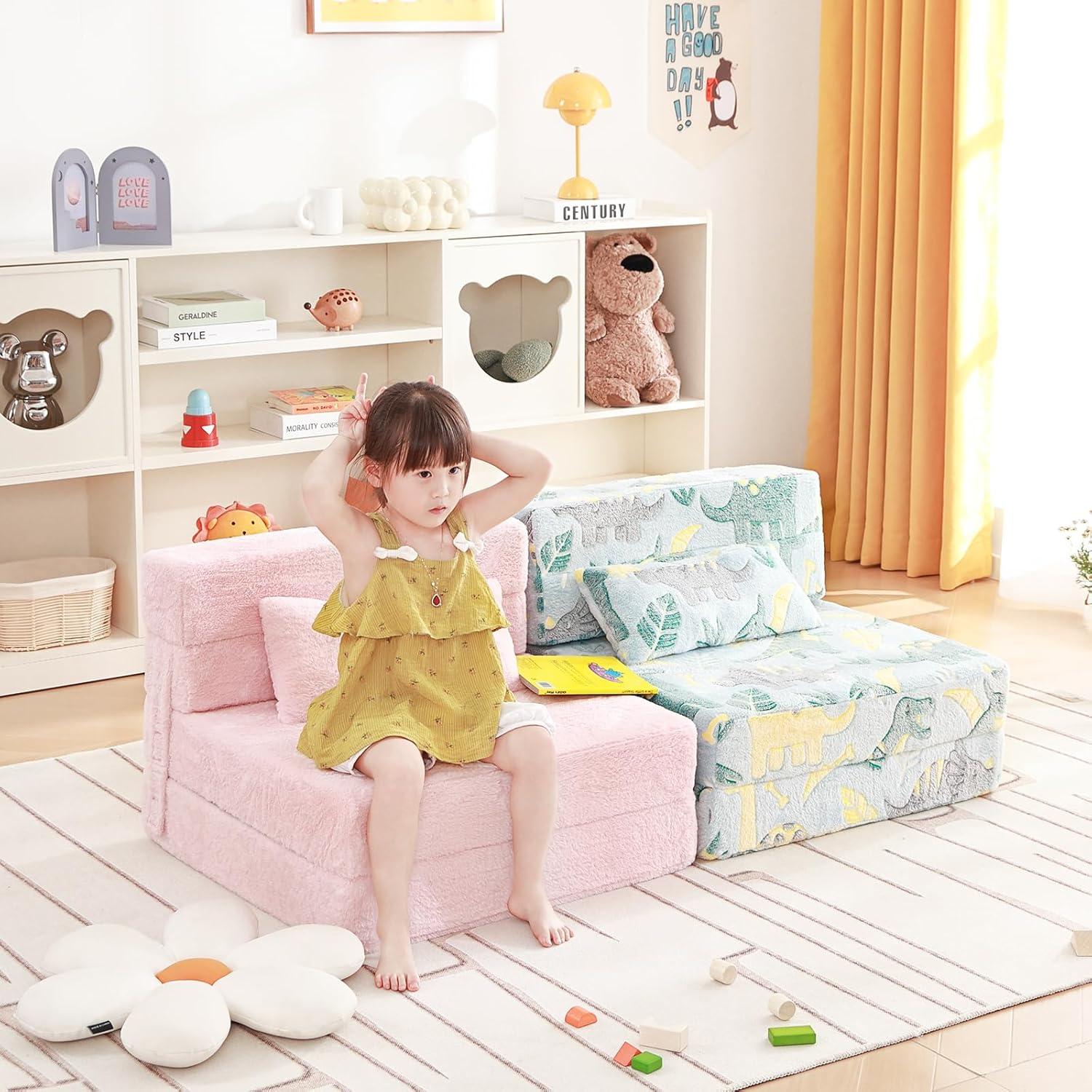 Sofá Cama Plegable para Niños Givjoy Rosa con Almohada