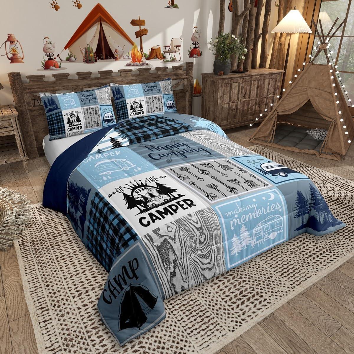 Conjunto de Edredón Twin Erosebridal Camping Azul Gris