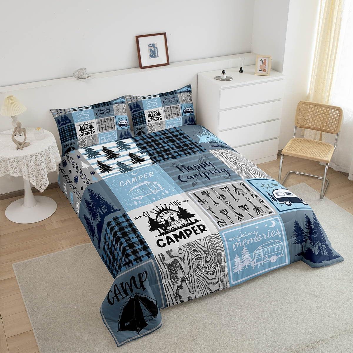 Conjunto de Edredón Twin Erosebridal Camping Azul Gris