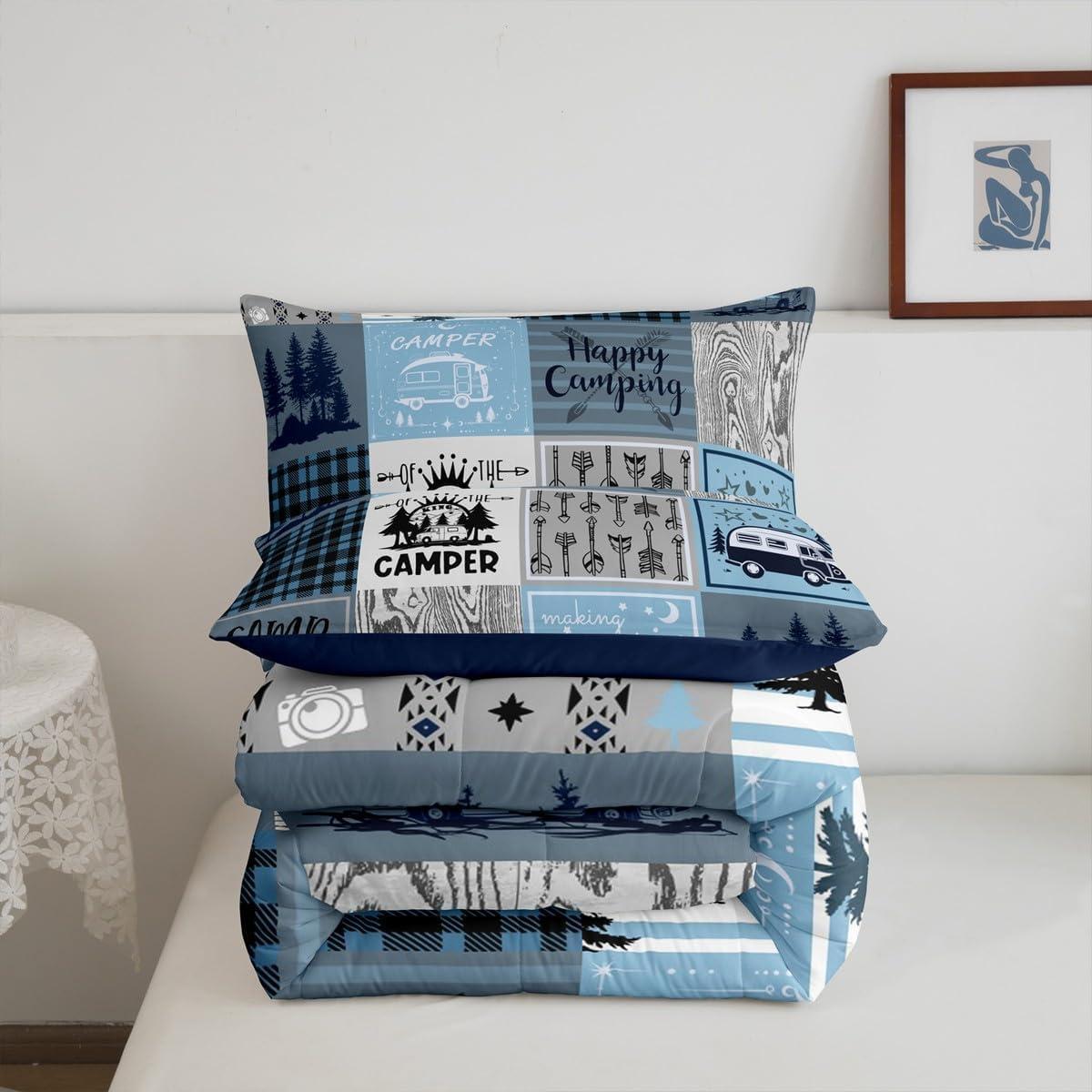 Conjunto de Edredón Twin Erosebridal Camping Azul Gris