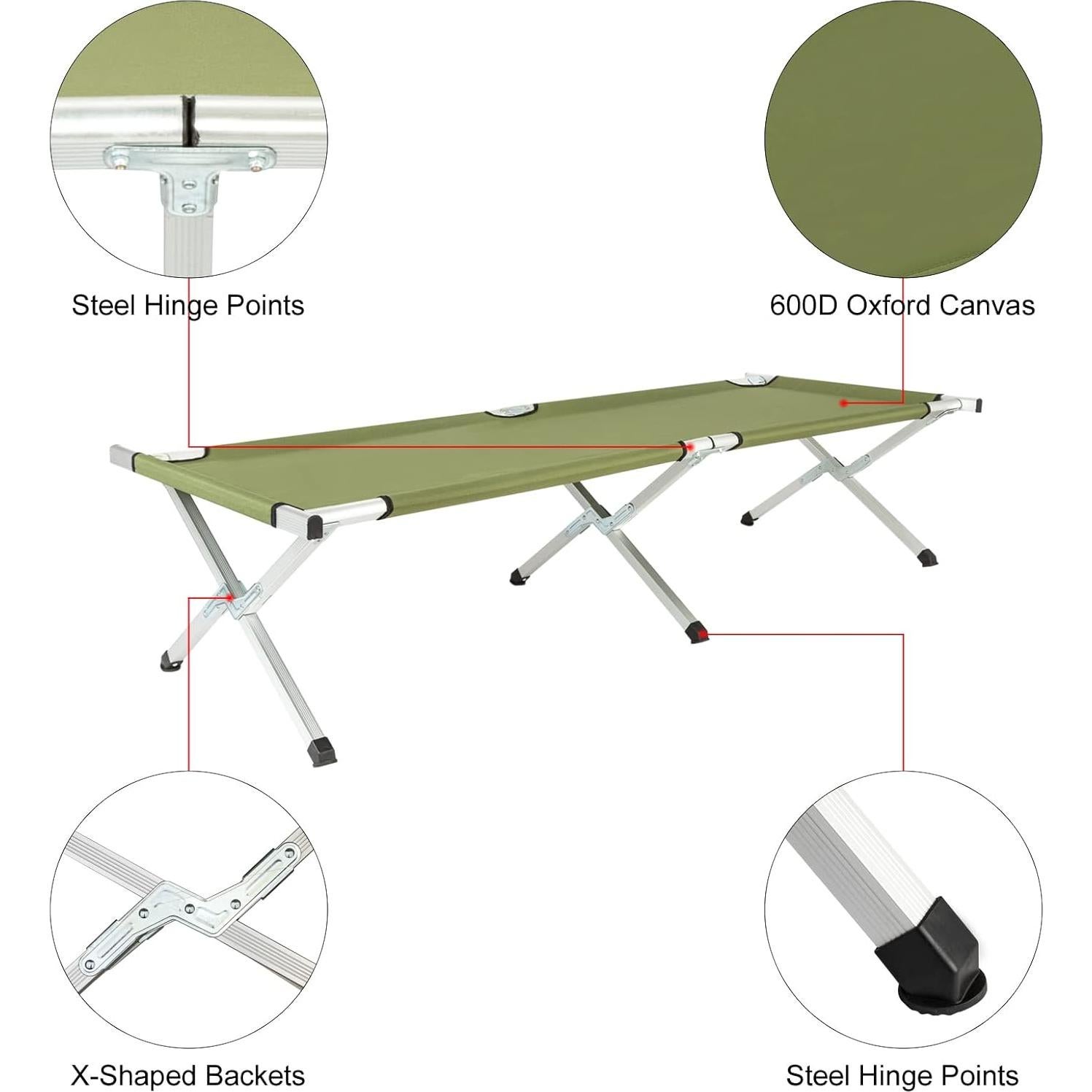 Cama de Camping Plegable VINGLI 188x63.5cm Verde Portátil
