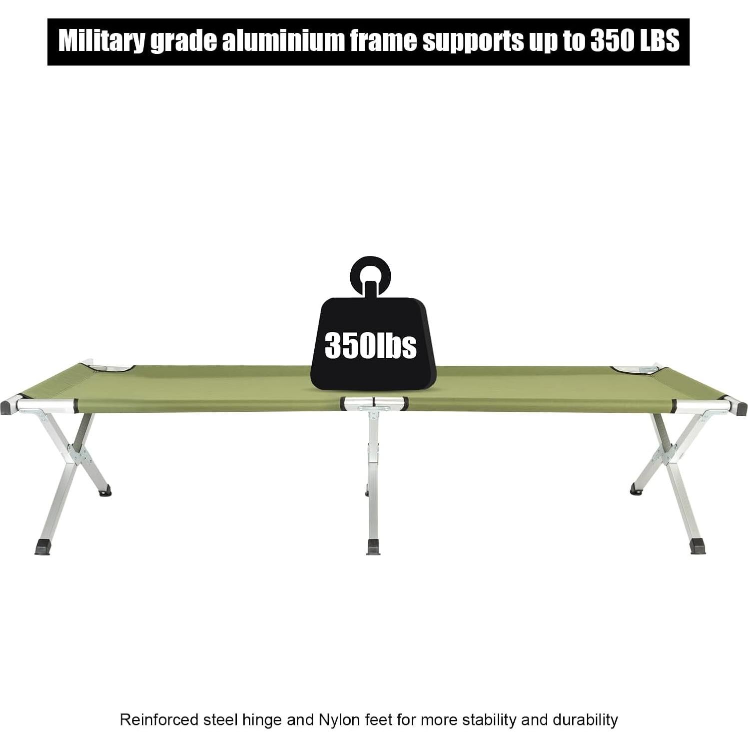 Cama de Camping Plegable VINGLI 188x63.5cm Verde Portátil