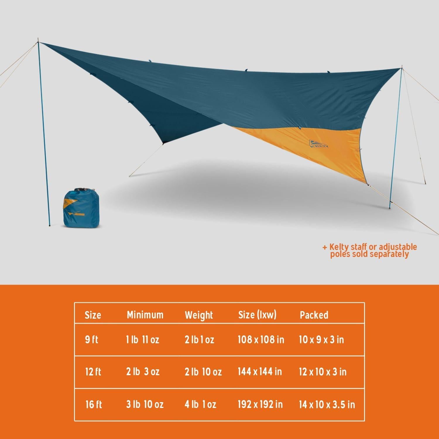 Toldo de Sol y Lluvia Kelty Noah 2.74m, 3 Tamaños, Impermeable