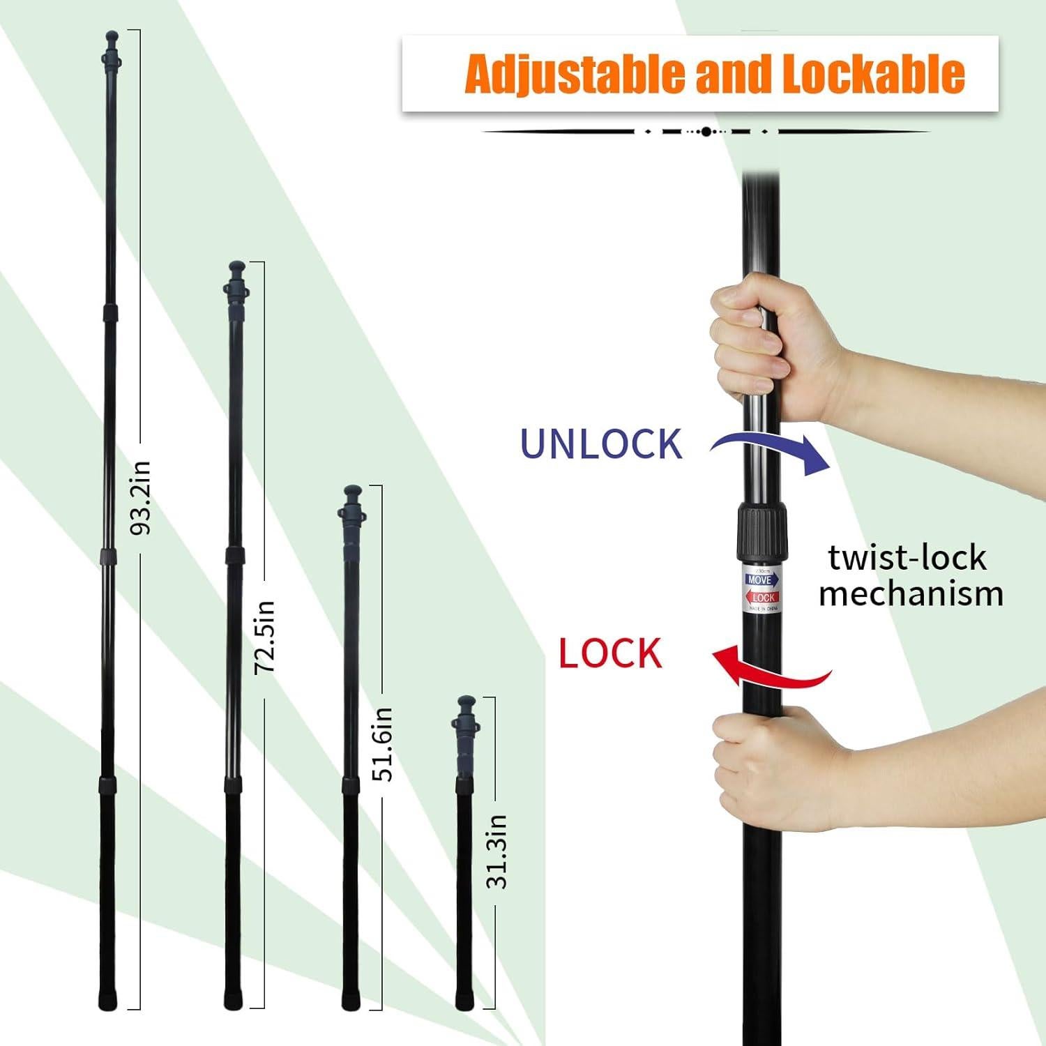 AYAMAYA Tarp Poles - Telescoping Camping Tent Poles Replacement, Upgraded 4-Section Heavy Duty Aluminum Rods with Stakes & Guylines for Tents, Rain Fly, Camping Shelter, Awning Canopy RV Car, Set of 2