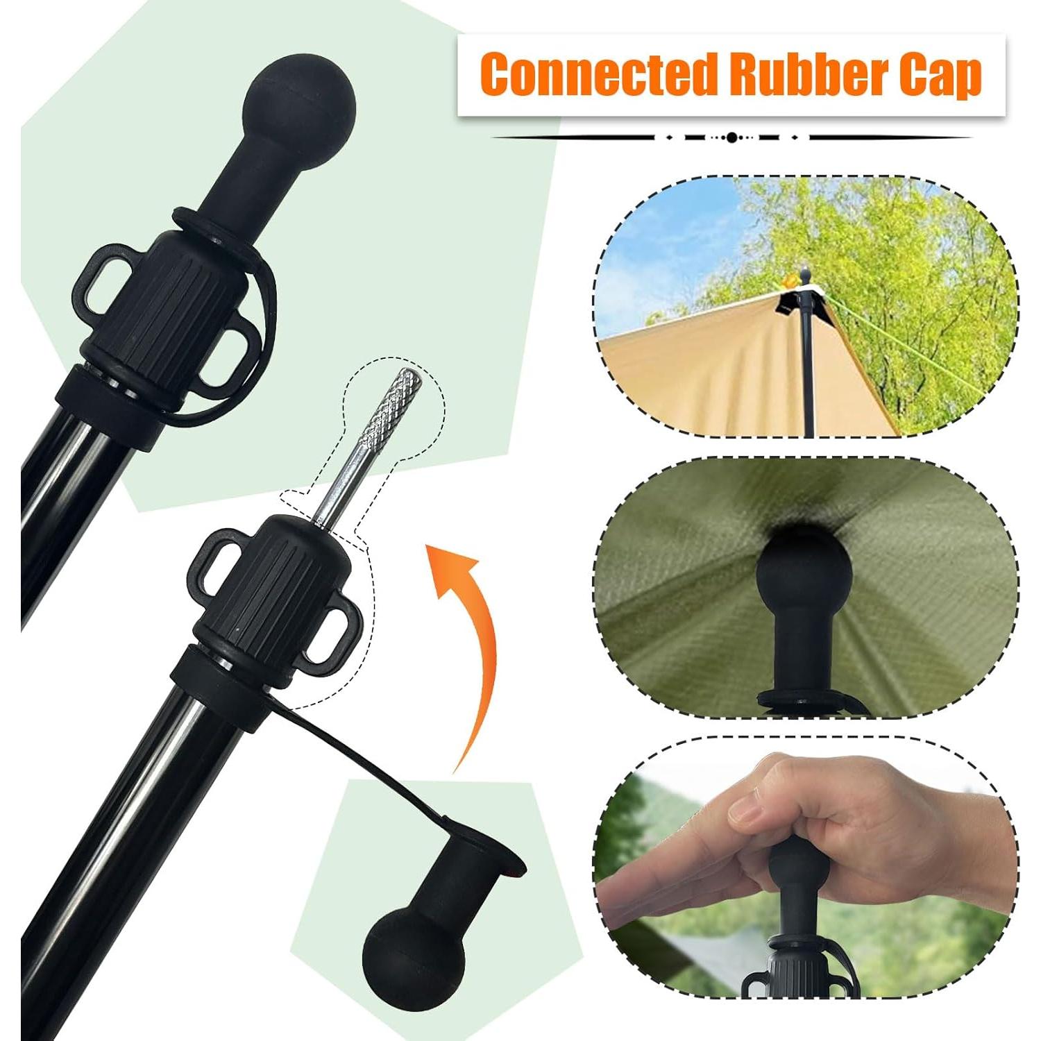 AYAMAYA Tarp Poles - Telescoping Camping Tent Poles Replacement, Upgraded 4-Section Heavy Duty Aluminum Rods with Stakes & Guylines for Tents, Rain Fly, Camping Shelter, Awning Canopy RV Car, Set of 2