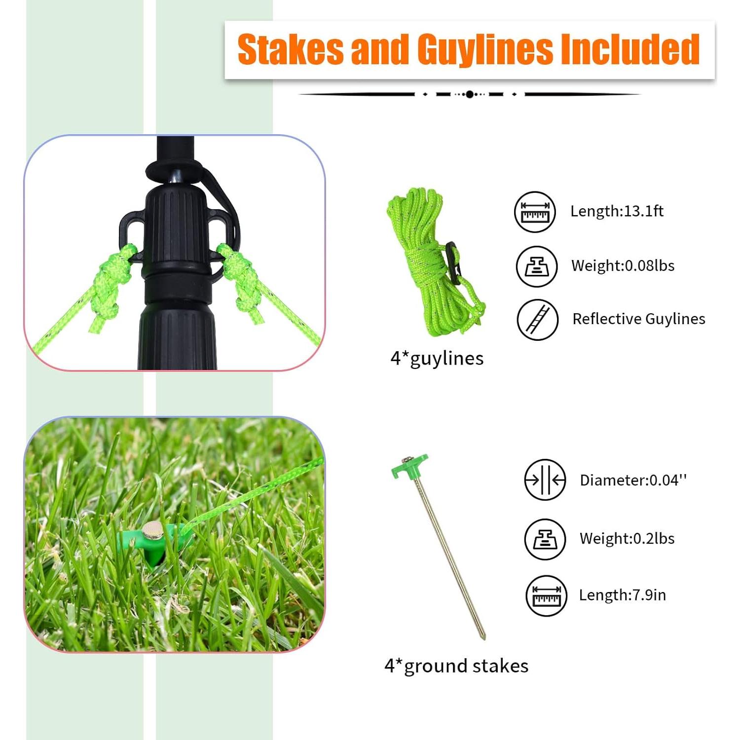 AYAMAYA Tarp Poles - Telescoping Camping Tent Poles Replacement, Upgraded 4-Section Heavy Duty Aluminum Rods with Stakes & Guylines for Tents, Rain Fly, Camping Shelter, Awning Canopy RV Car, Set of 2