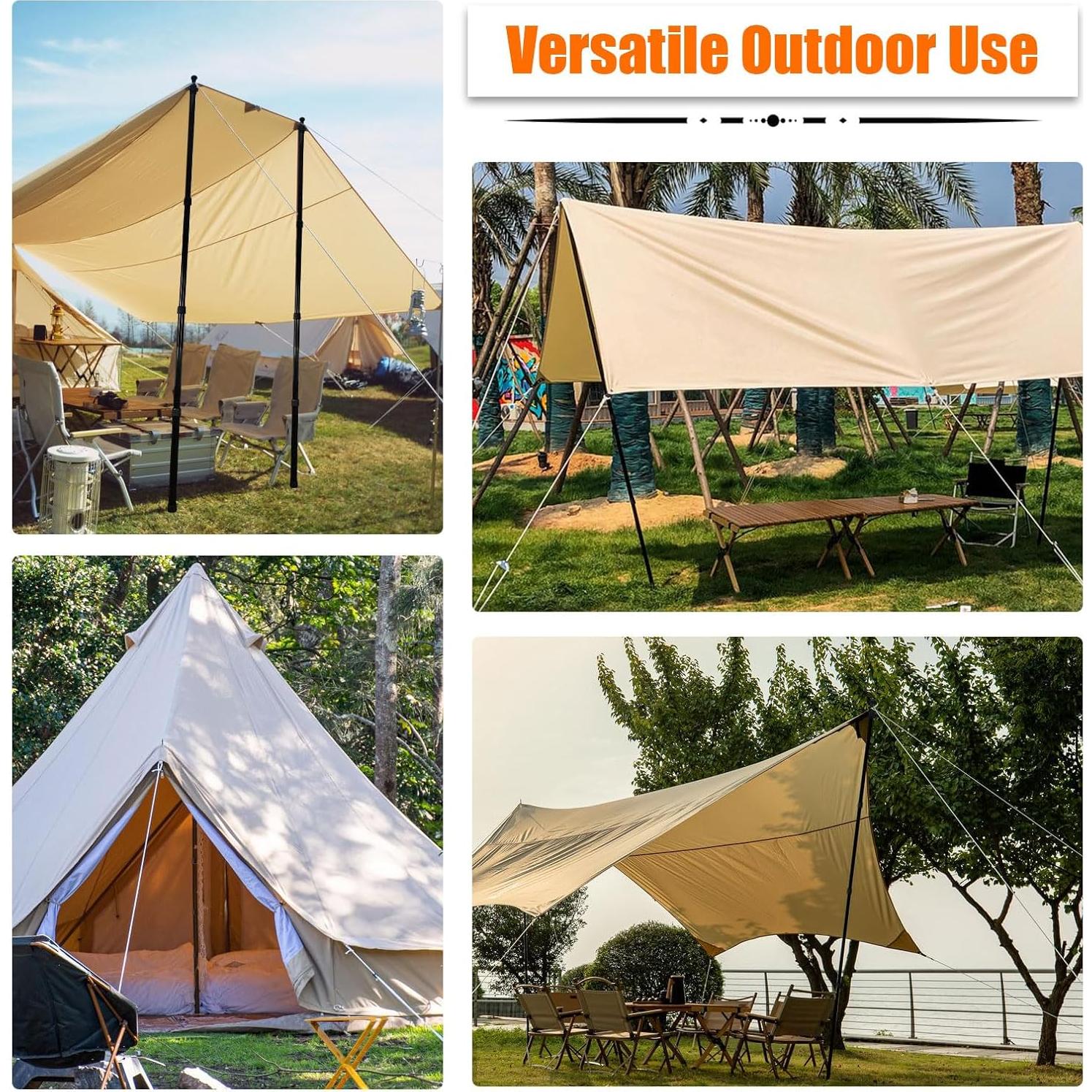 AYAMAYA Tarp Poles - Telescoping Camping Tent Poles Replacement, Upgraded 4-Section Heavy Duty Aluminum Rods with Stakes & Guylines for Tents, Rain Fly, Camping Shelter, Awning Canopy RV Car, Set of 2