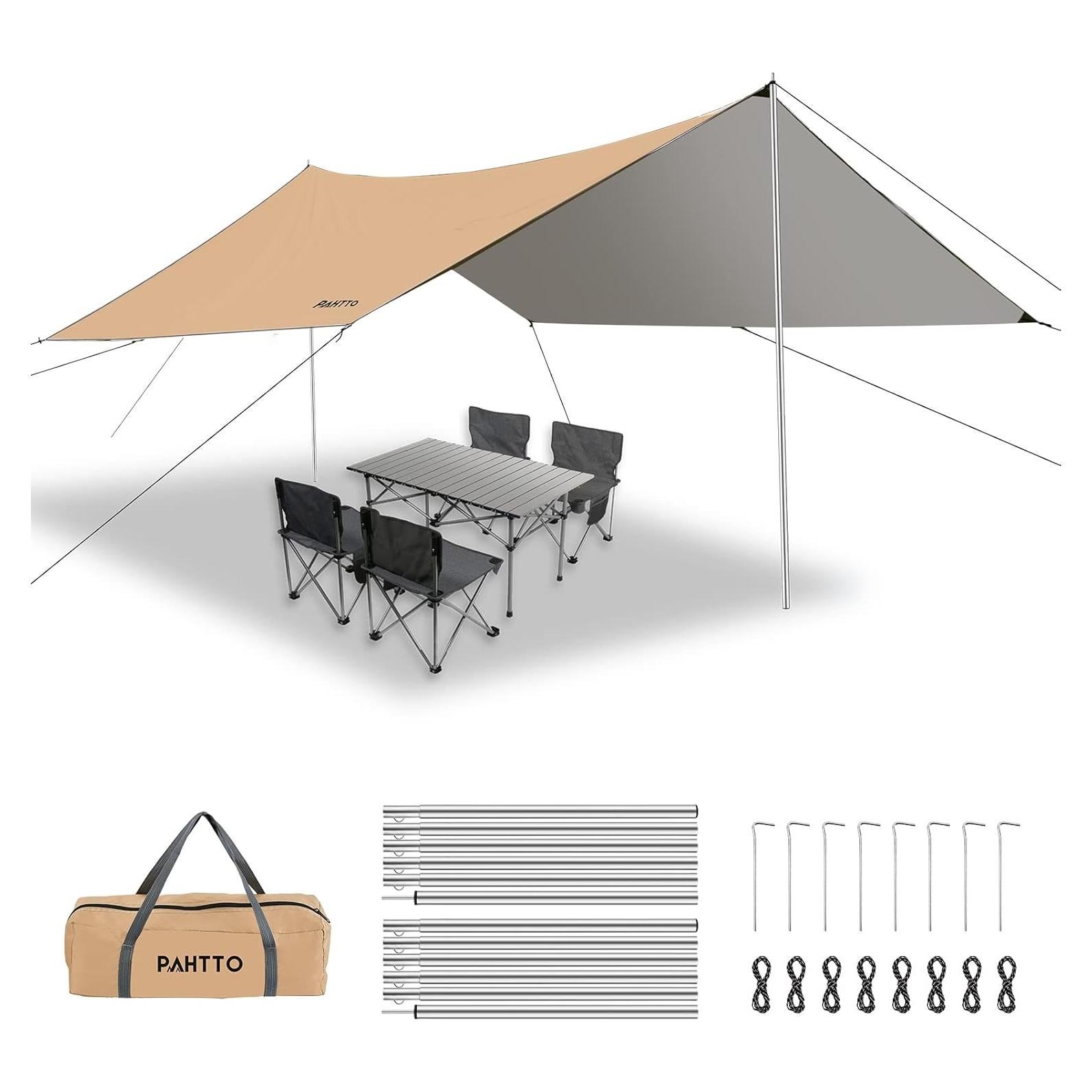 Hammock Rain Fly, 12x10FT Camping Tarp with Poles, Waterproof and Ultralight Survival Tent Tarp for Outdoors, Camping, Hiking, Picnic, Backpacking