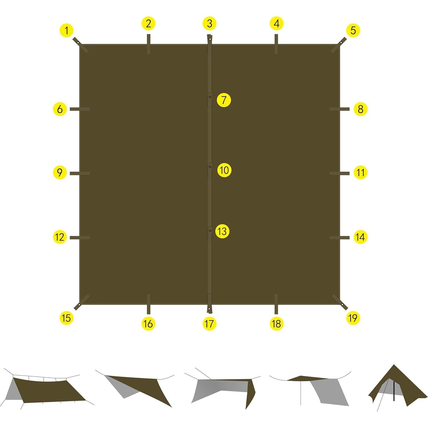 Lona de Camping GoldCamp 10x10ft Nylon 70D Impermeable UV 50+