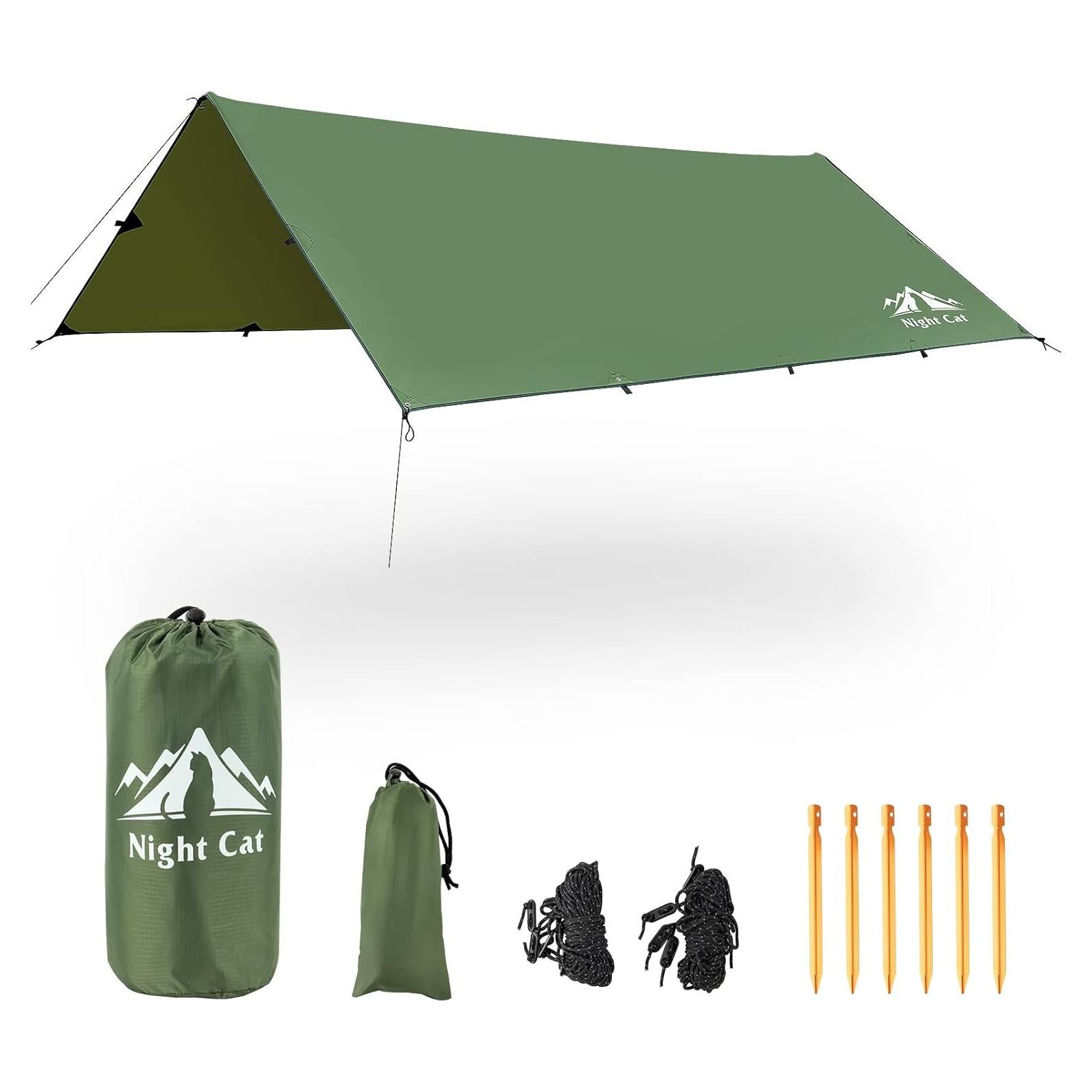 Tarp de Camping Night Cat 3.66x3.05 m Impermeable Verde Militar