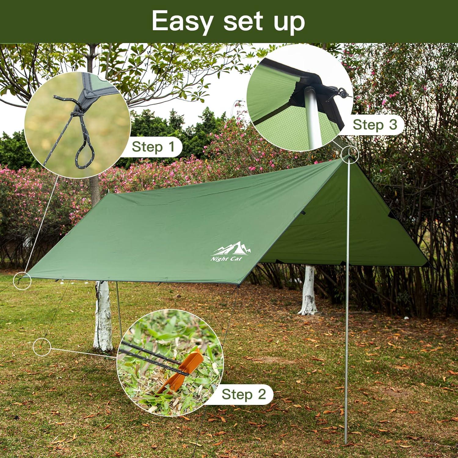 Tarp de Camping Night Cat 3.66x3.05 m Impermeable Verde Militar