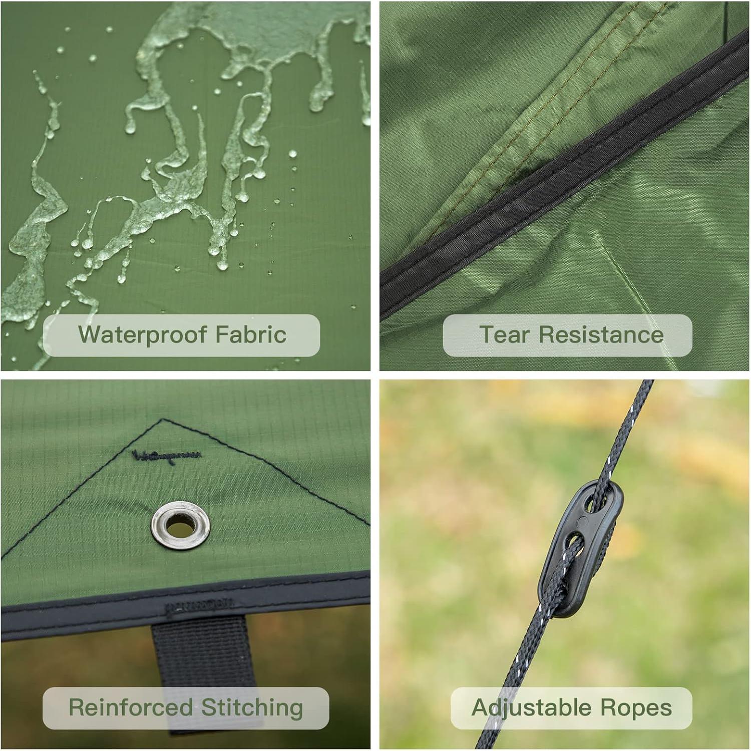 Tarp de Camping Night Cat 3.66x3.05 m Impermeable Verde Militar