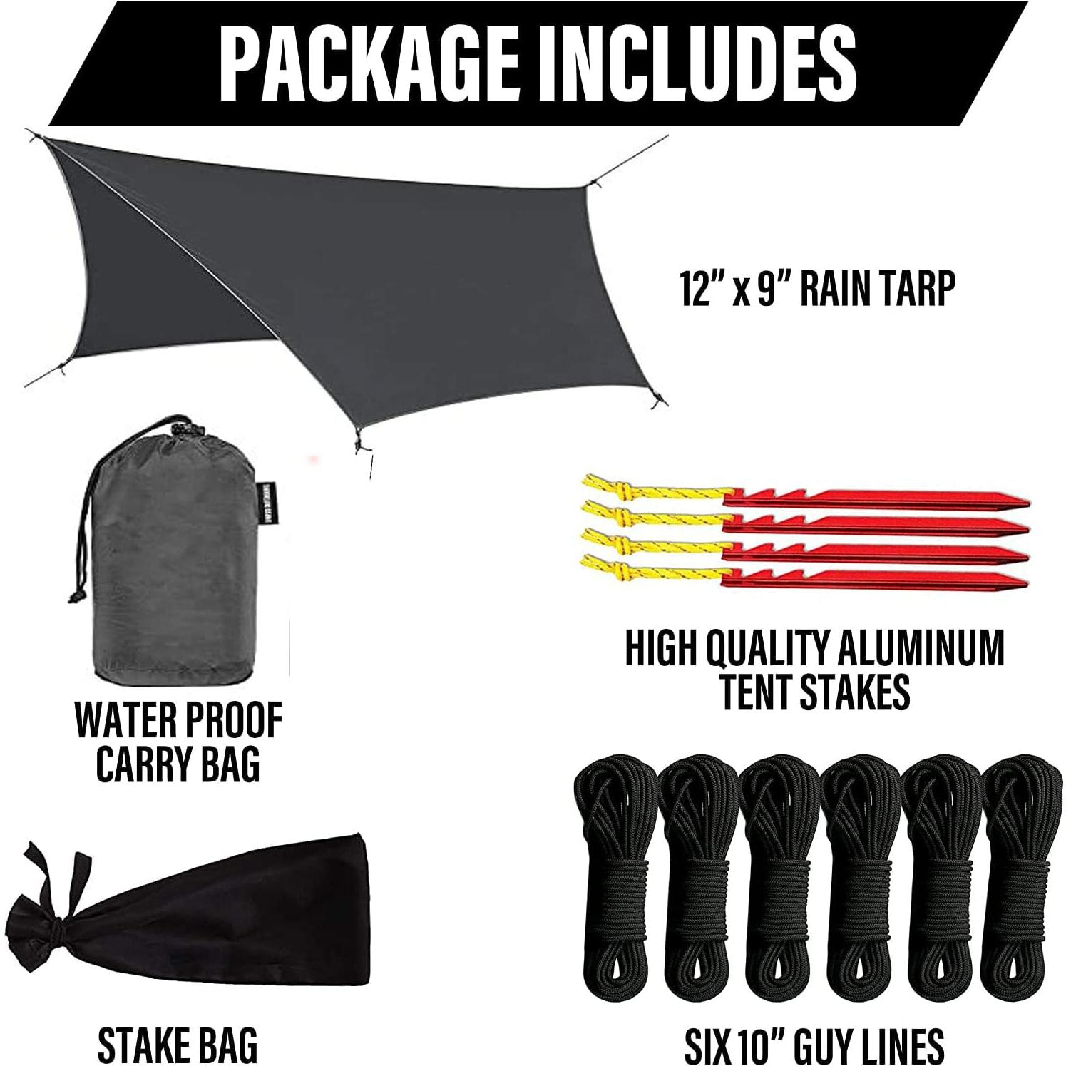 Camping Rain Fly Tarp Waterproof Camping Shelter Canopy Lightweight for Hammock, Backpacking or Camp Gear 12 x 9 ft Gray