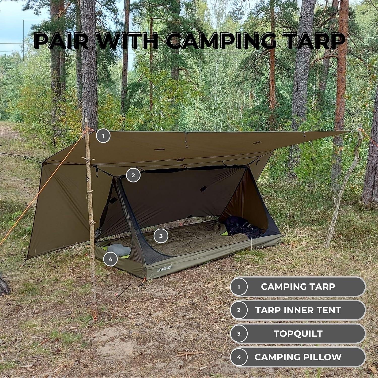 onewind 12ft Hammock Tarp and Inner Tent, Silnylon Rain Fly and Tarp Inner Mesh for Camping Backpacking Hiking