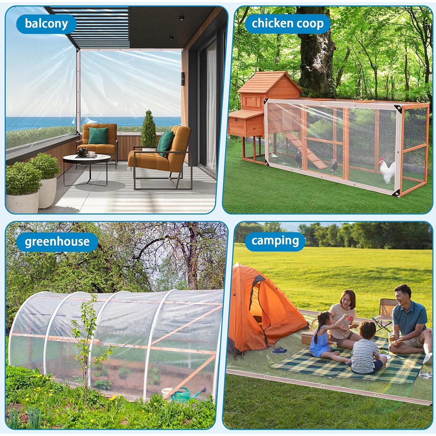 Clear Waterproof Tarp with Grommets 4x6ft,Heavy Duty Clear Vinyl Plastic Tarps for Winter Outdoor,Transparent Tarpaulin PVC Tarps Covering for Patio Henhouse Porch Canopy Plant Camping