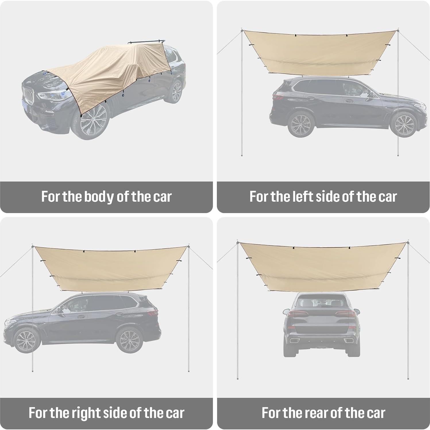 SAN LIKE Vehicle Awning Pole Outdoor Off-Road Camping Set, PU 3000mm Waterproof UV50+ Car Side Awning Sun Shade for Most Jeep/SUV/Truck/Van