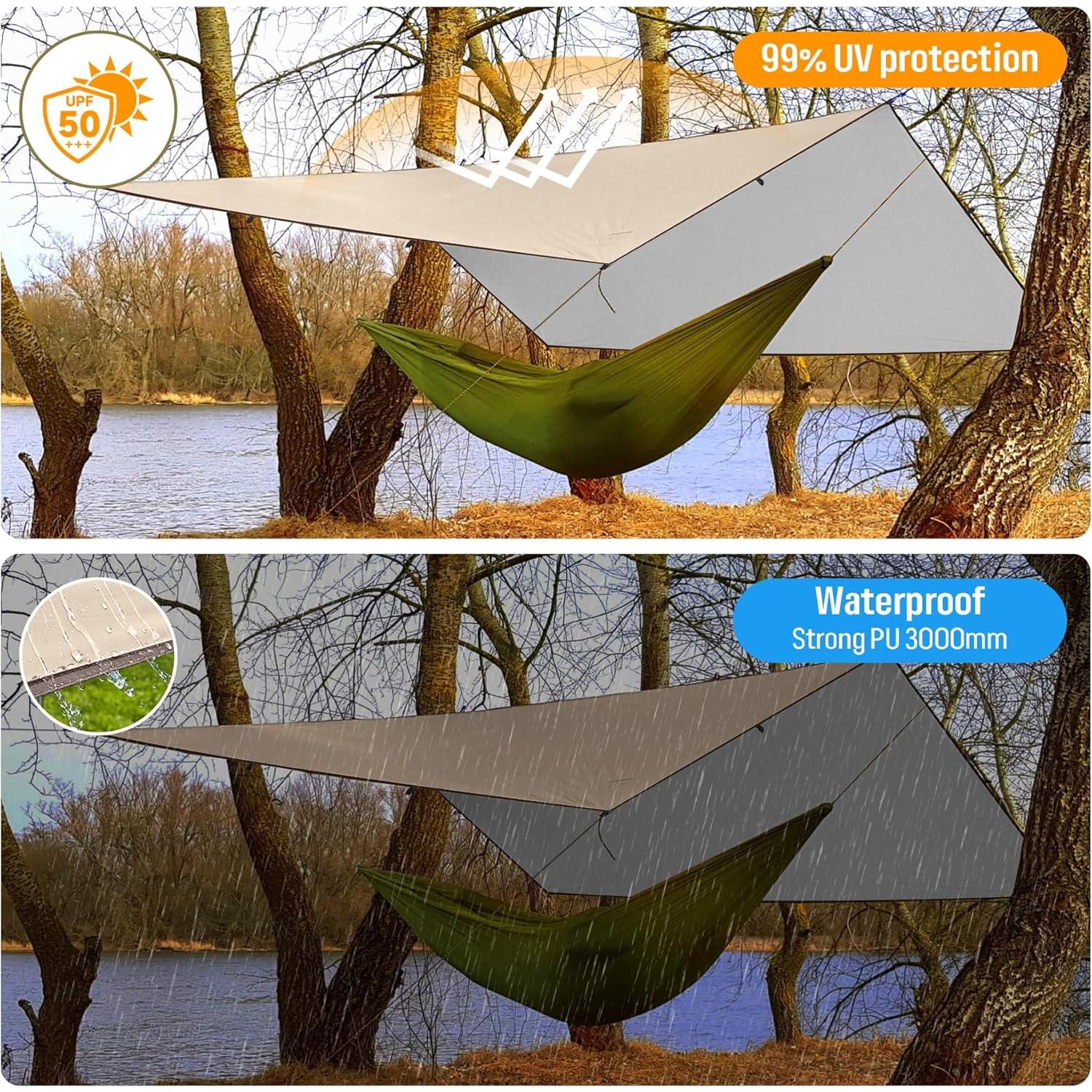 SAN LIKE Vehicle Awning Pole Outdoor Off-Road Camping Set, PU 3000mm Waterproof UV50+ Car Side Awning Sun Shade for Most Jeep/SUV/Truck/Van