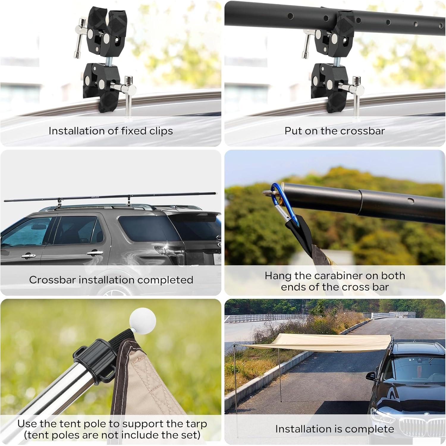 SAN LIKE Vehicle Awning Pole Outdoor Off-Road Camping Set, PU 3000mm Waterproof UV50+ Car Side Awning Sun Shade for Most Jeep/SUV/Truck/Van