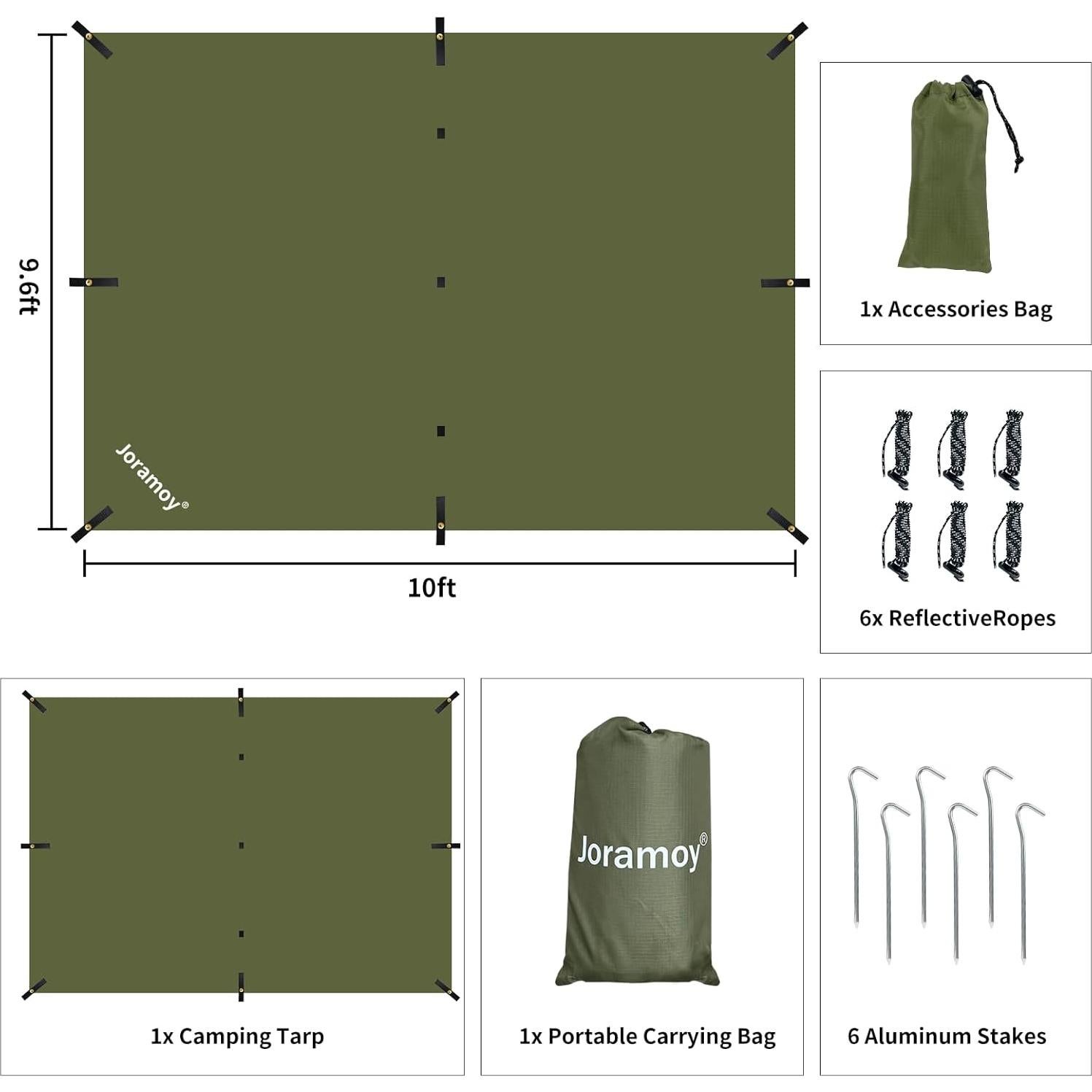 Hammock Rain Fly 10×10FT - Waterproof Camping Tarp Portable Tent Tarp Premium Backpacking Tarp Sheleter with UV Protection Layer for Camping Hiking Outdoor(OdGrreen)