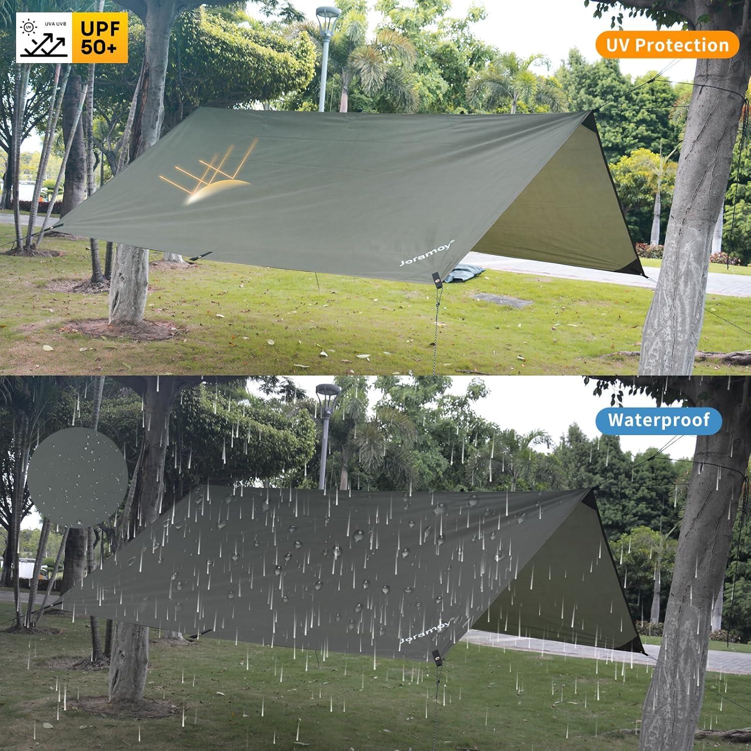 Hammock Rain Fly 10×10FT - Waterproof Camping Tarp Portable Tent Tarp Premium Backpacking Tarp Sheleter with UV Protection Layer for Camping Hiking Outdoor(OdGrreen)