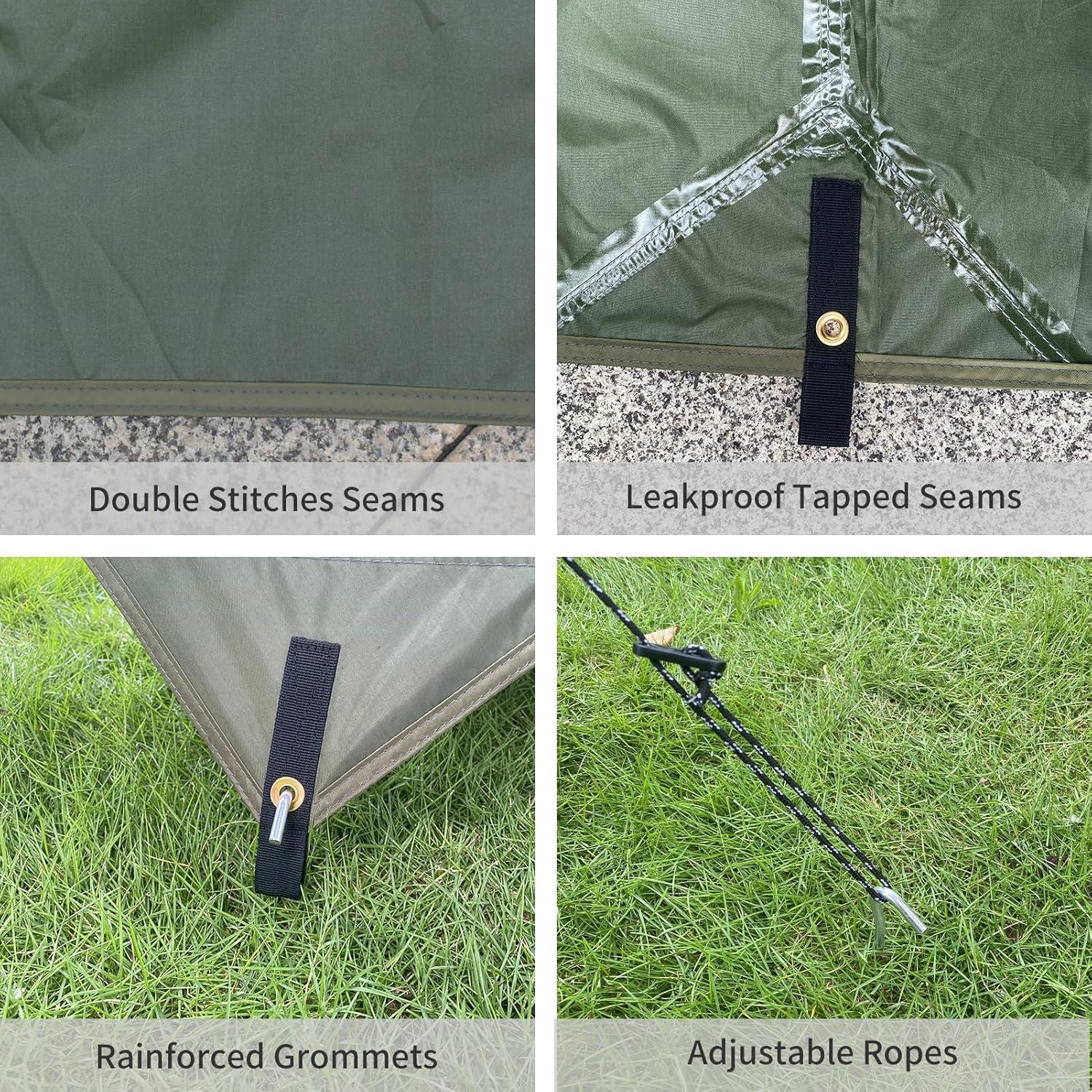 Hammock Rain Fly 10×10FT - Waterproof Camping Tarp Portable Tent Tarp Premium Backpacking Tarp Sheleter with UV Protection Layer for Camping Hiking Outdoor(OdGrreen)