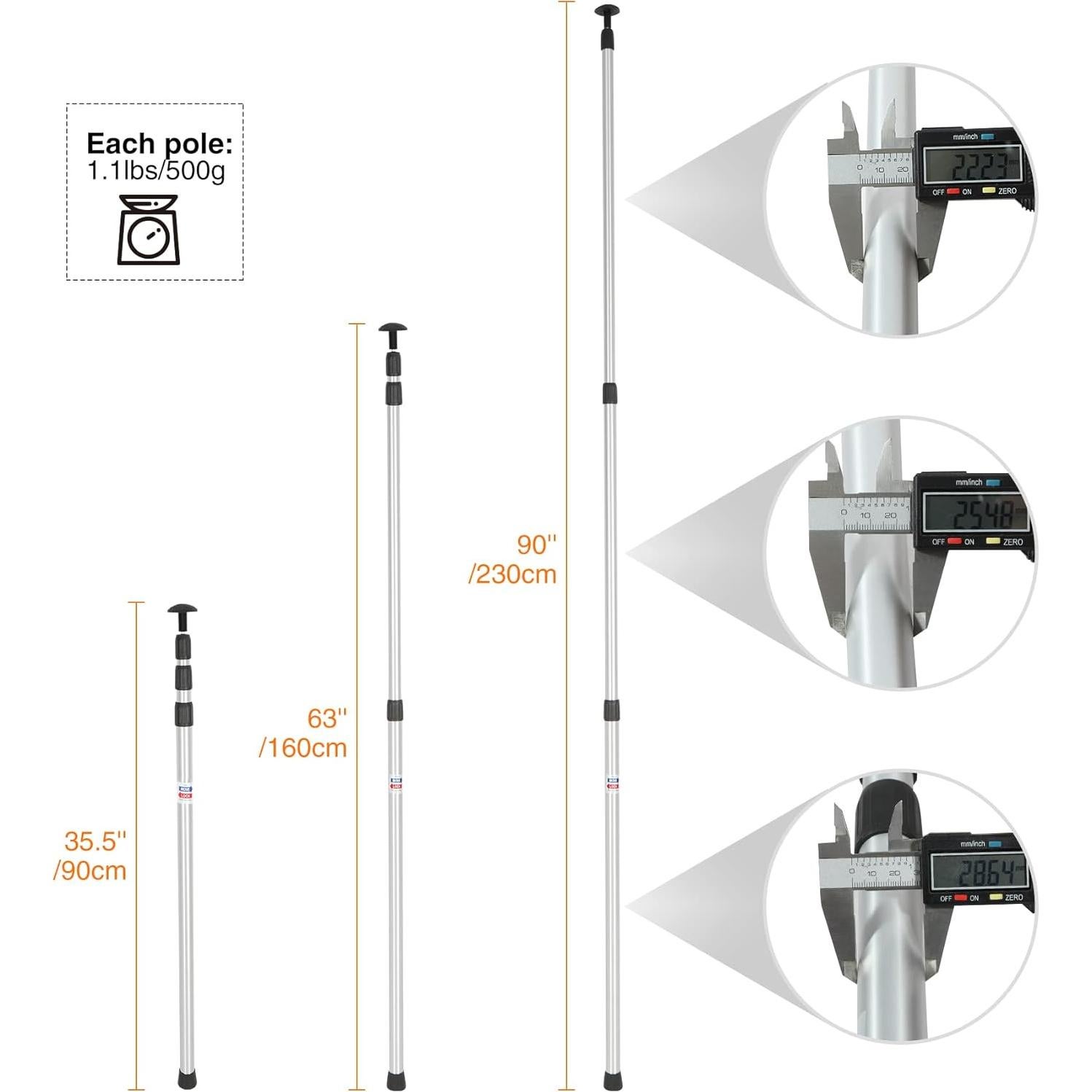 Poste Telescópico de Aluminio REDCAMP 90-230 cm Juego de 2